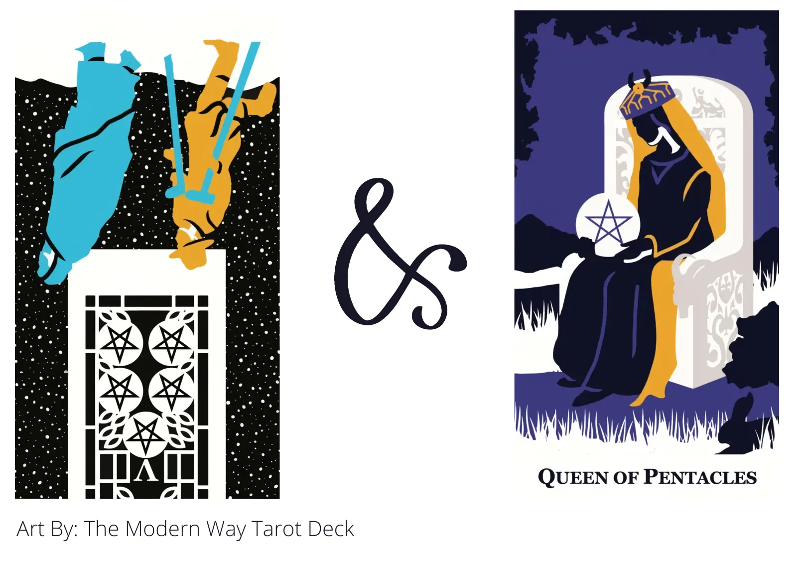 five of pentacles reversed and queen of pentacles tarot cards together