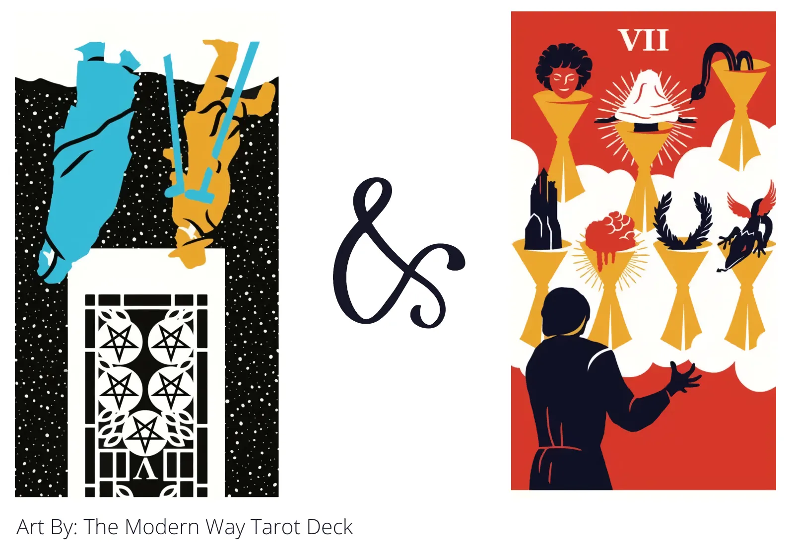 five of pentacles reversed and seven of cups tarot cards together