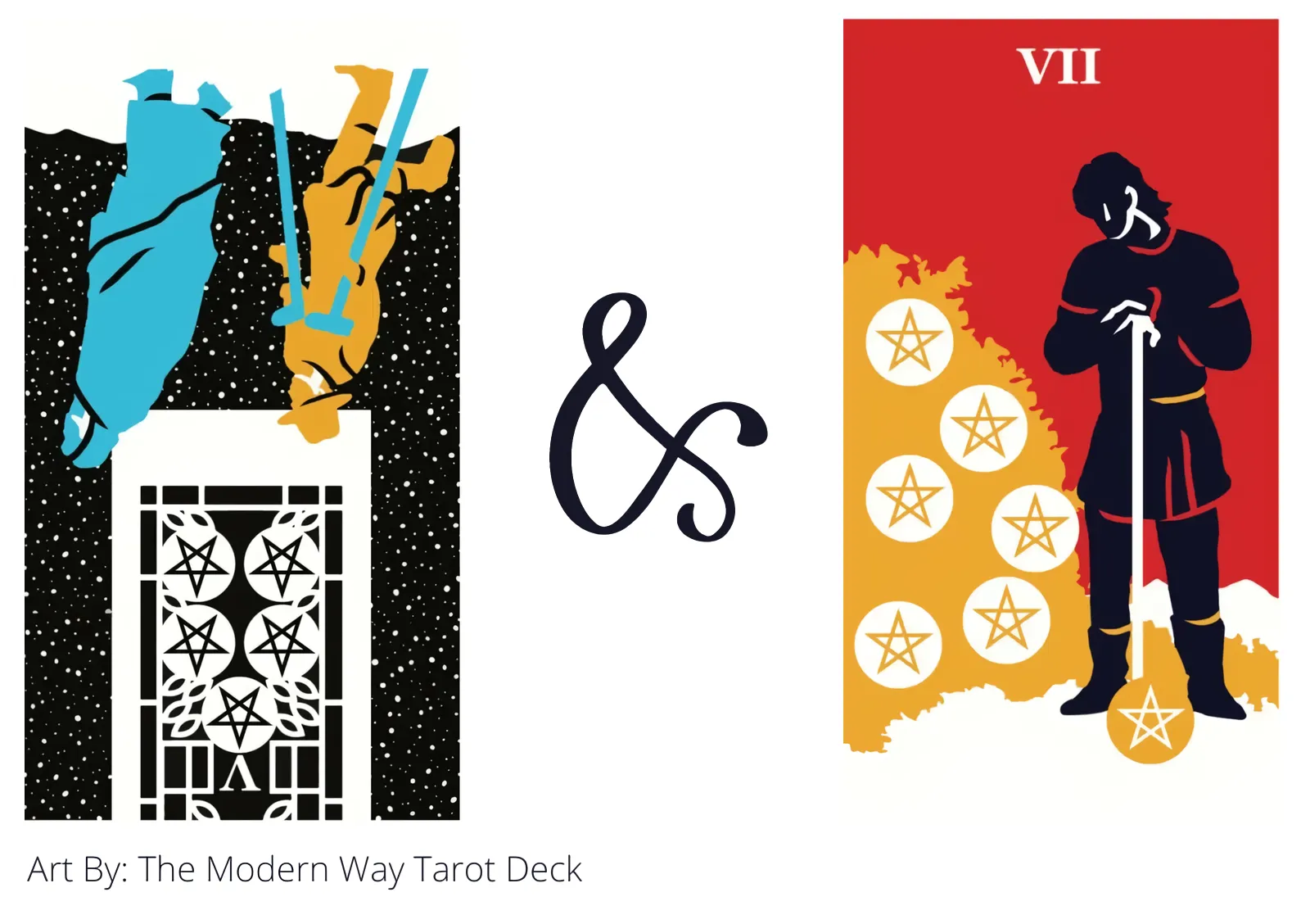 five of pentacles reversed and seven of pentacles tarot cards together