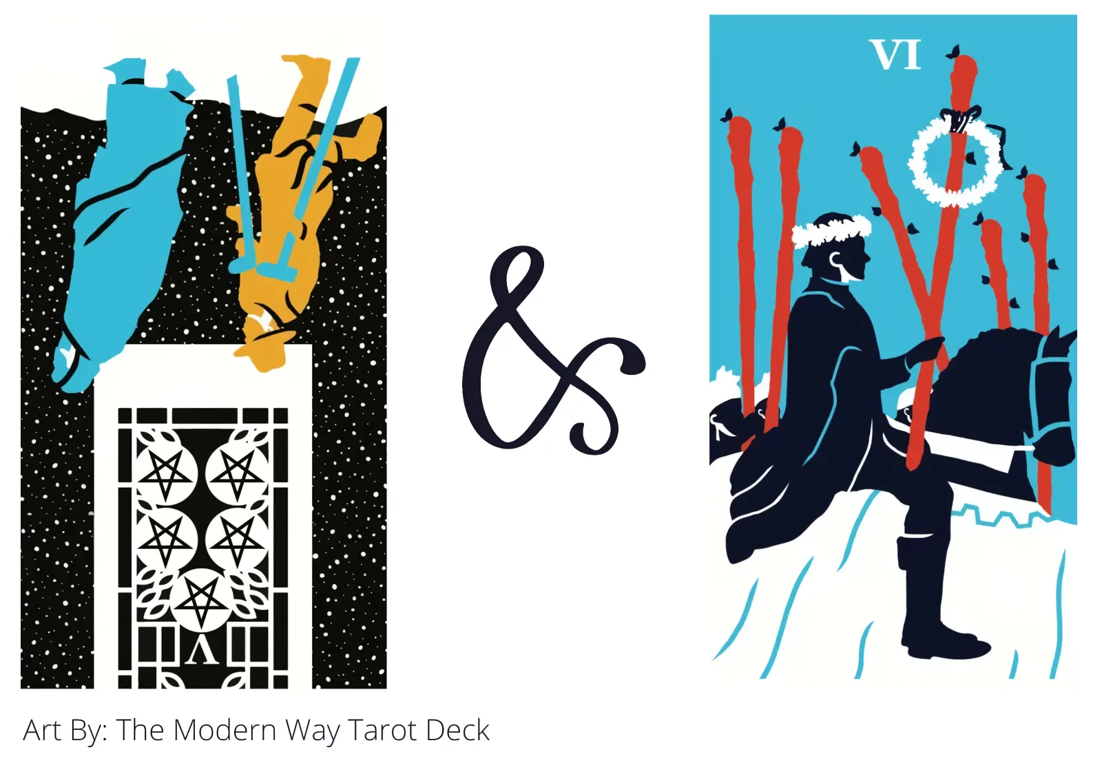 five of pentacles reversed and six of wands tarot cards together