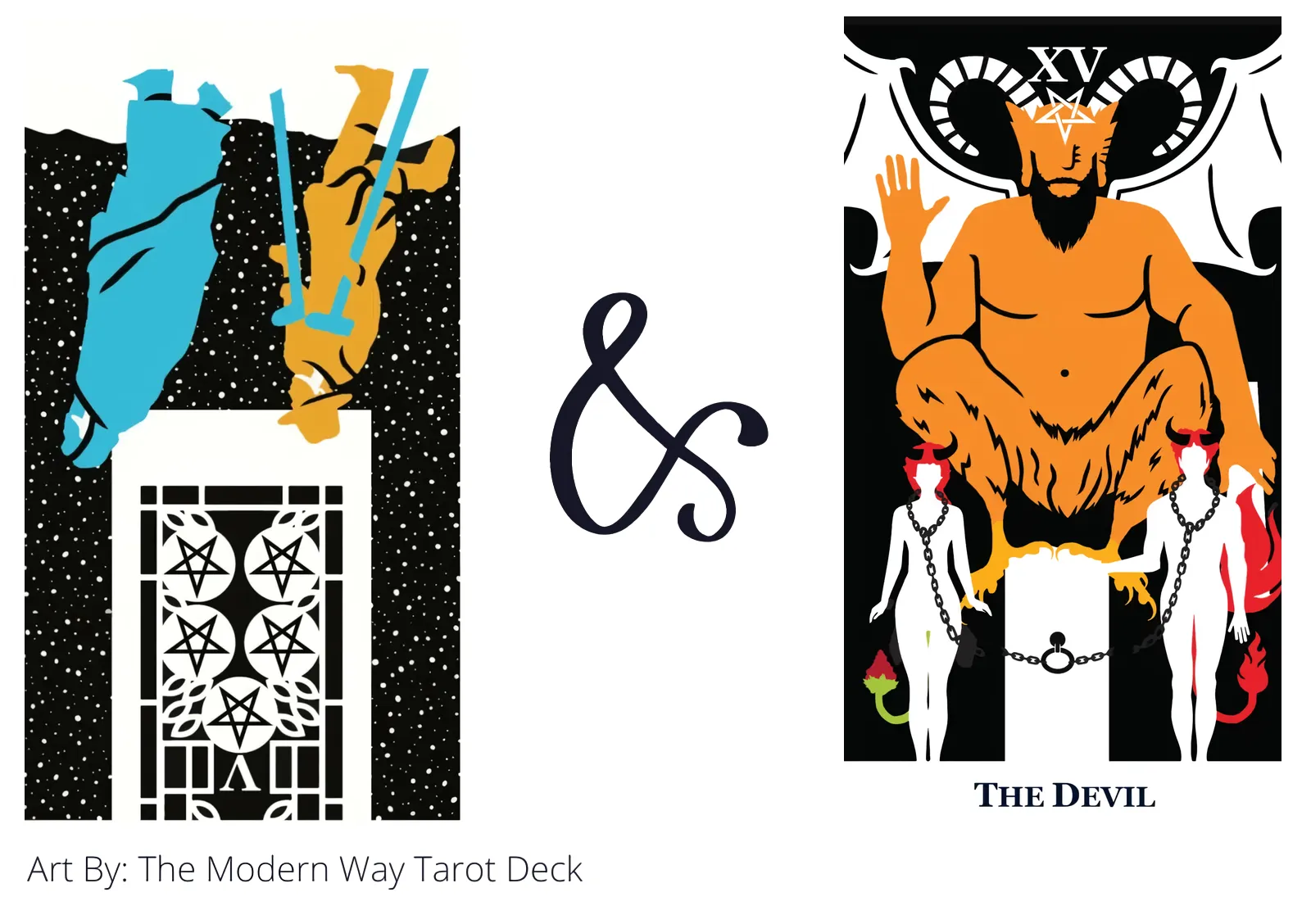 five of pentacles reversed and the devil tarot cards together