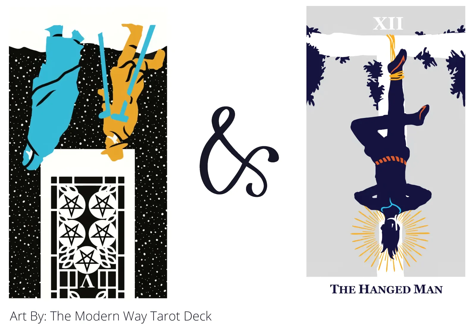 five of pentacles reversed and the hanged man tarot cards together