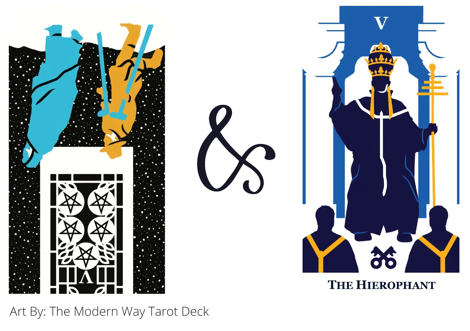 five of pentacles reversed and the hierophant tarot cards together