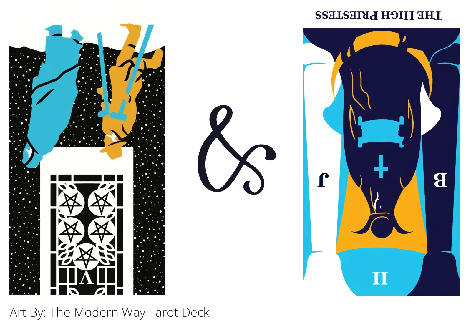 five of pentacles reversed and the high priestess reversed tarot cards together