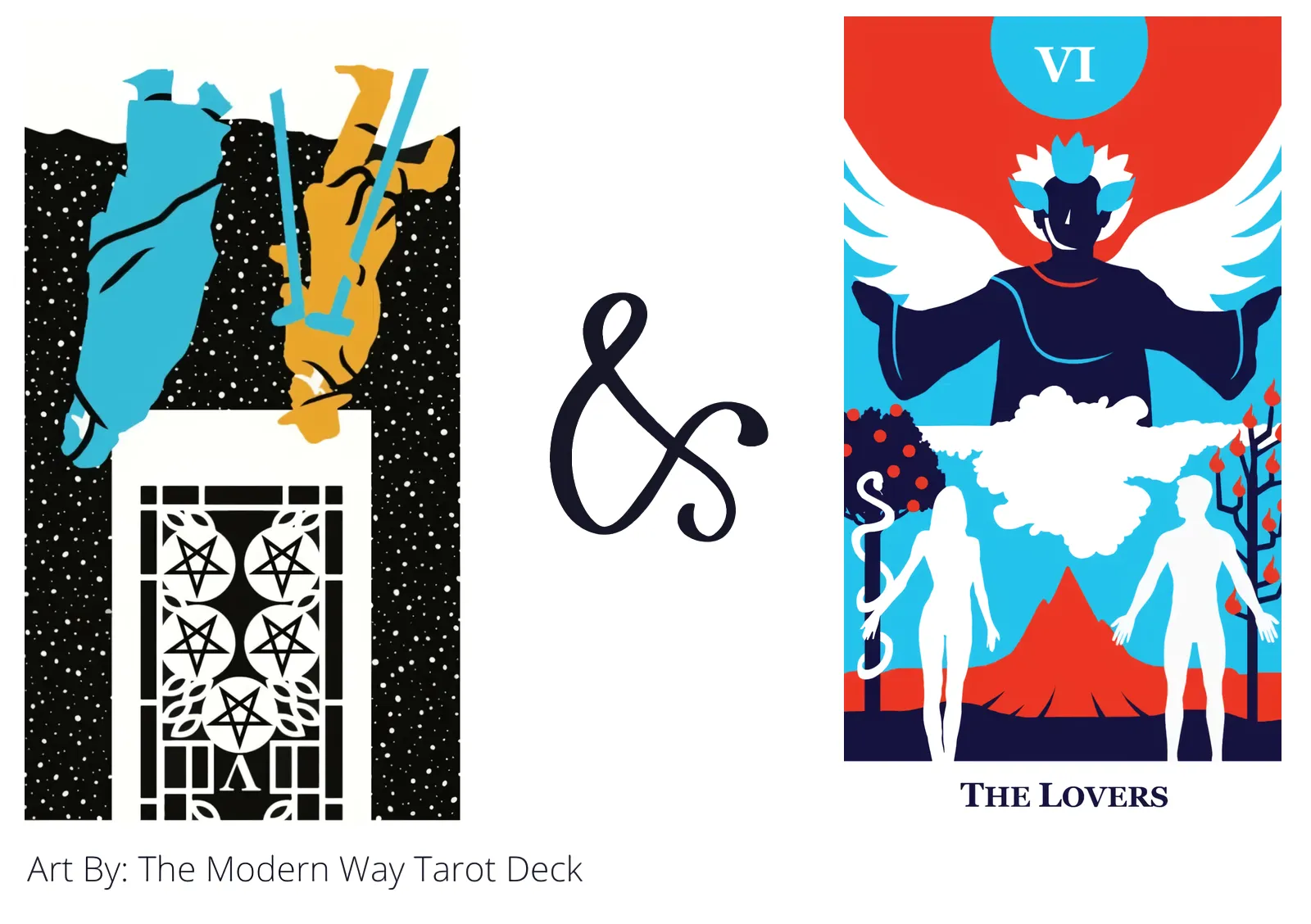 five of pentacles reversed and the lovers tarot cards together