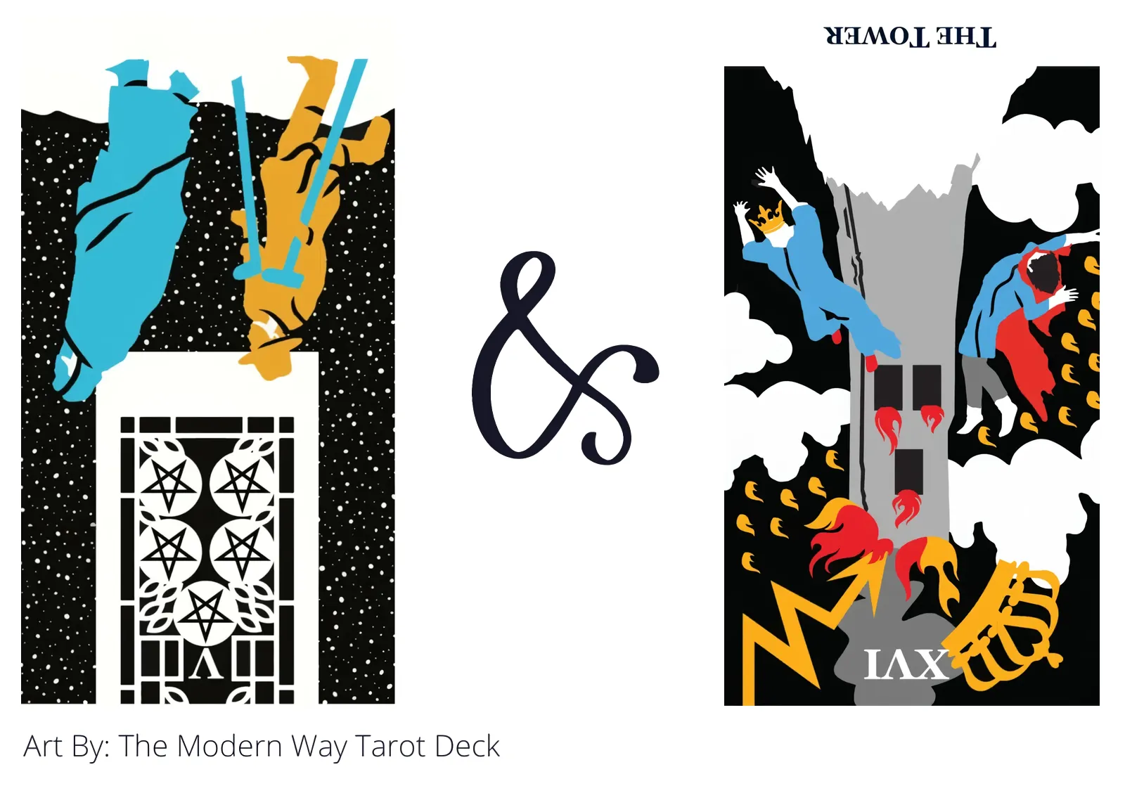 five of pentacles reversed and the tower reversed tarot cards together