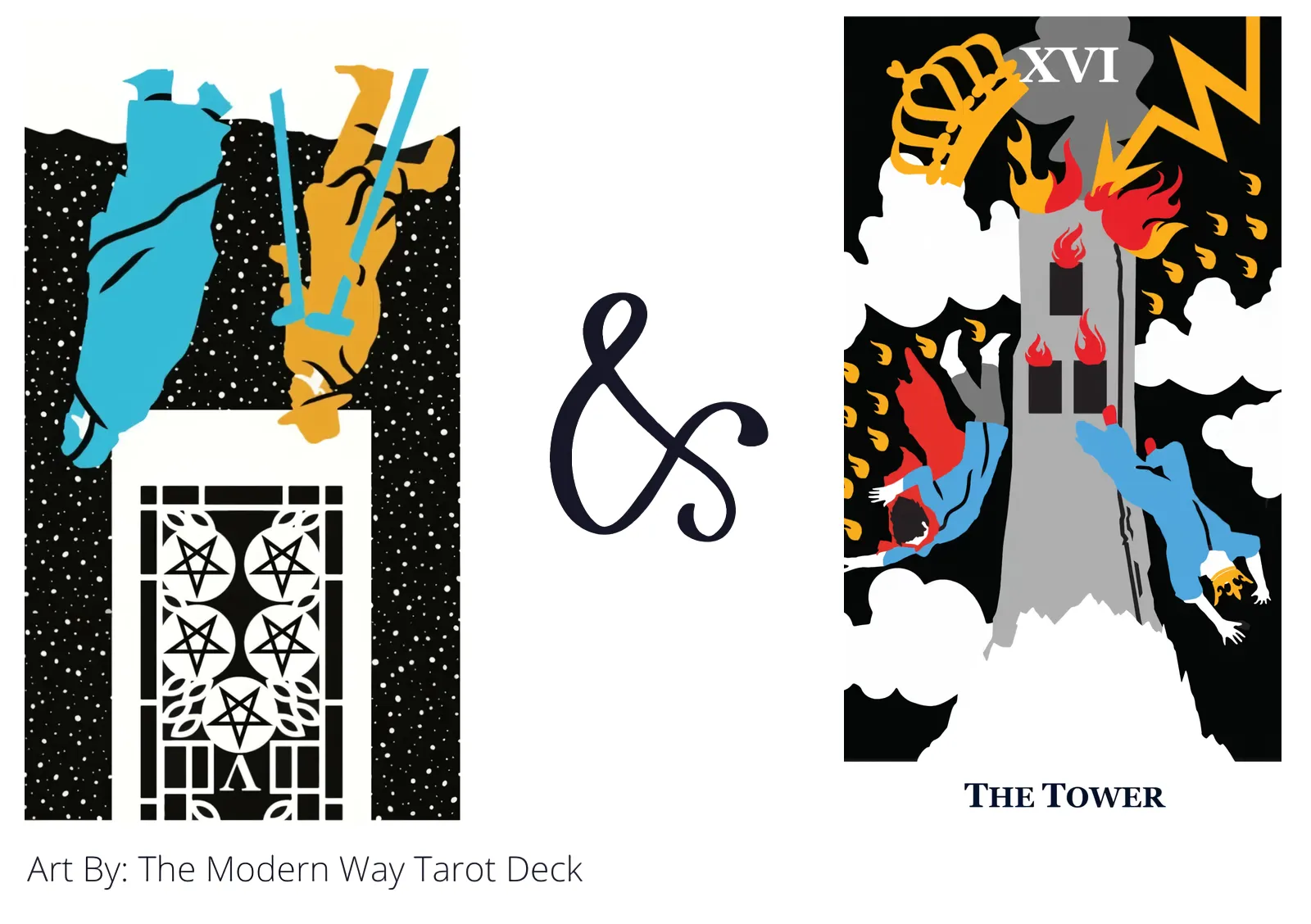 five of pentacles reversed and the tower tarot cards together