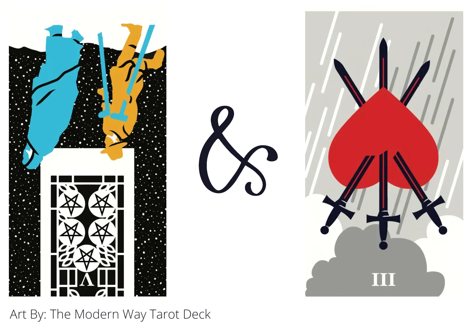 five of pentacles reversed and three of swords reversed tarot cards together