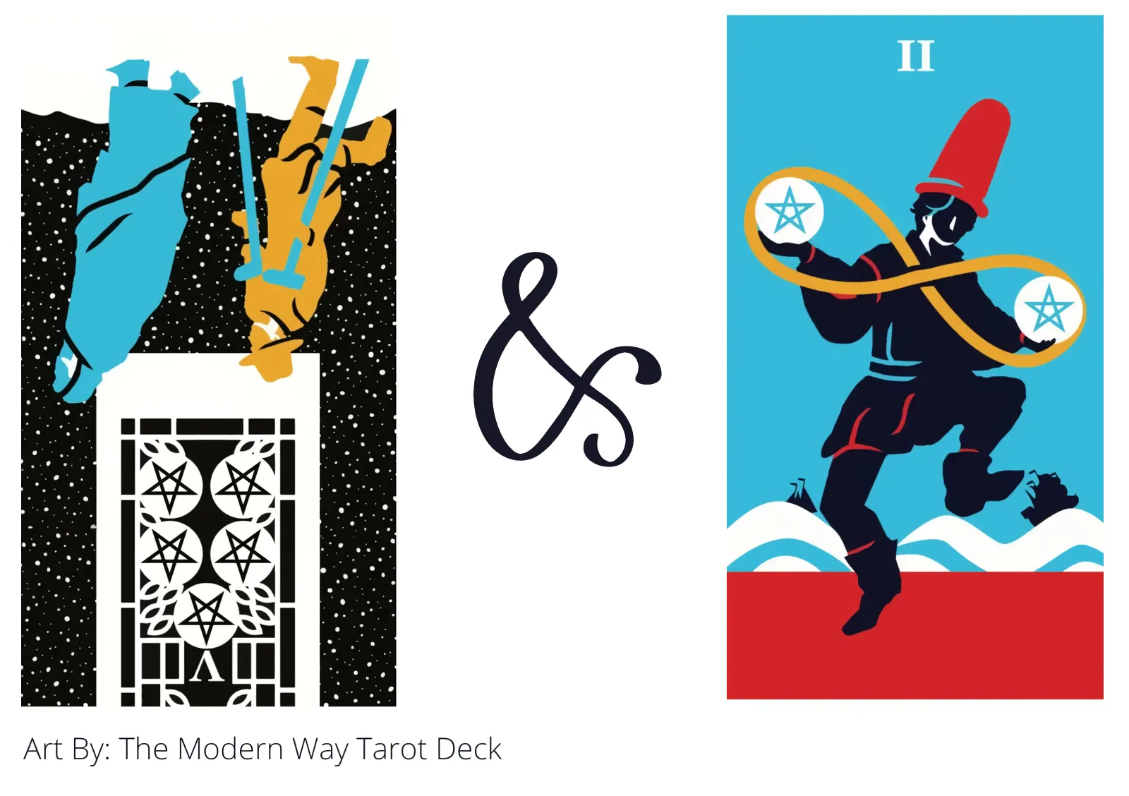 five of pentacles reversed and two of pentacles tarot cards together