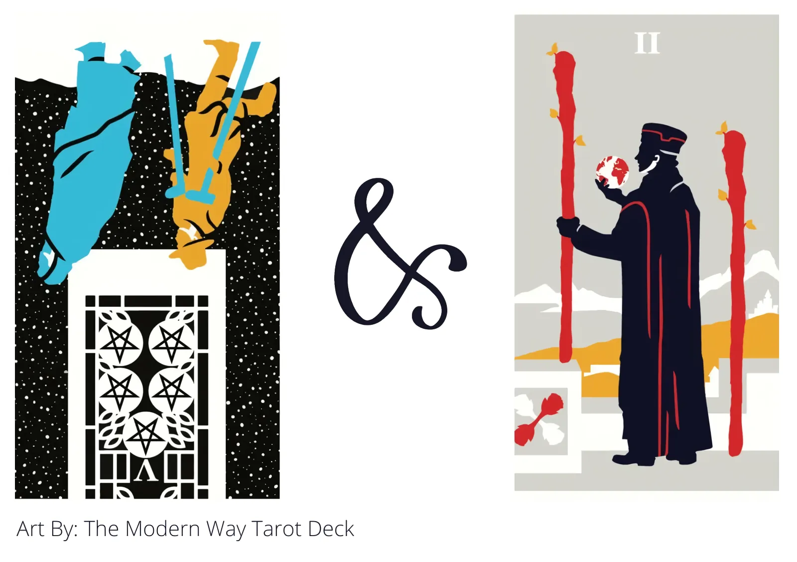 five of pentacles reversed and two of wands tarot cards together