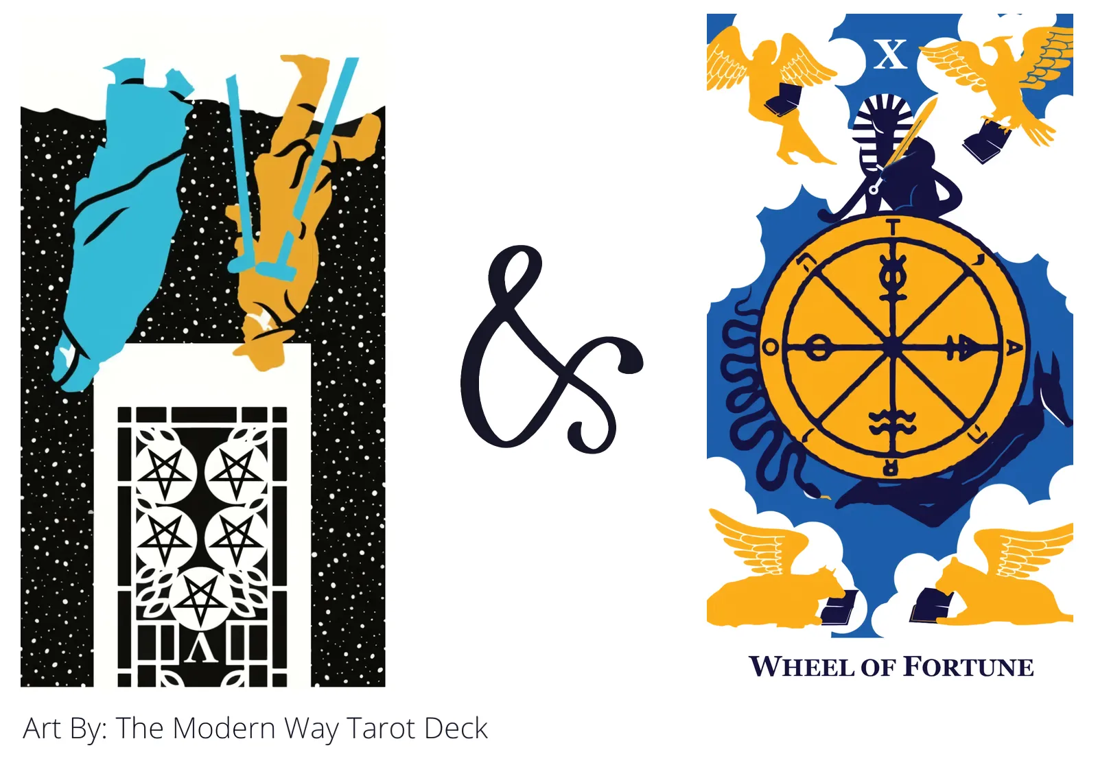 five of pentacles reversed and wheel of fortune tarot cards together