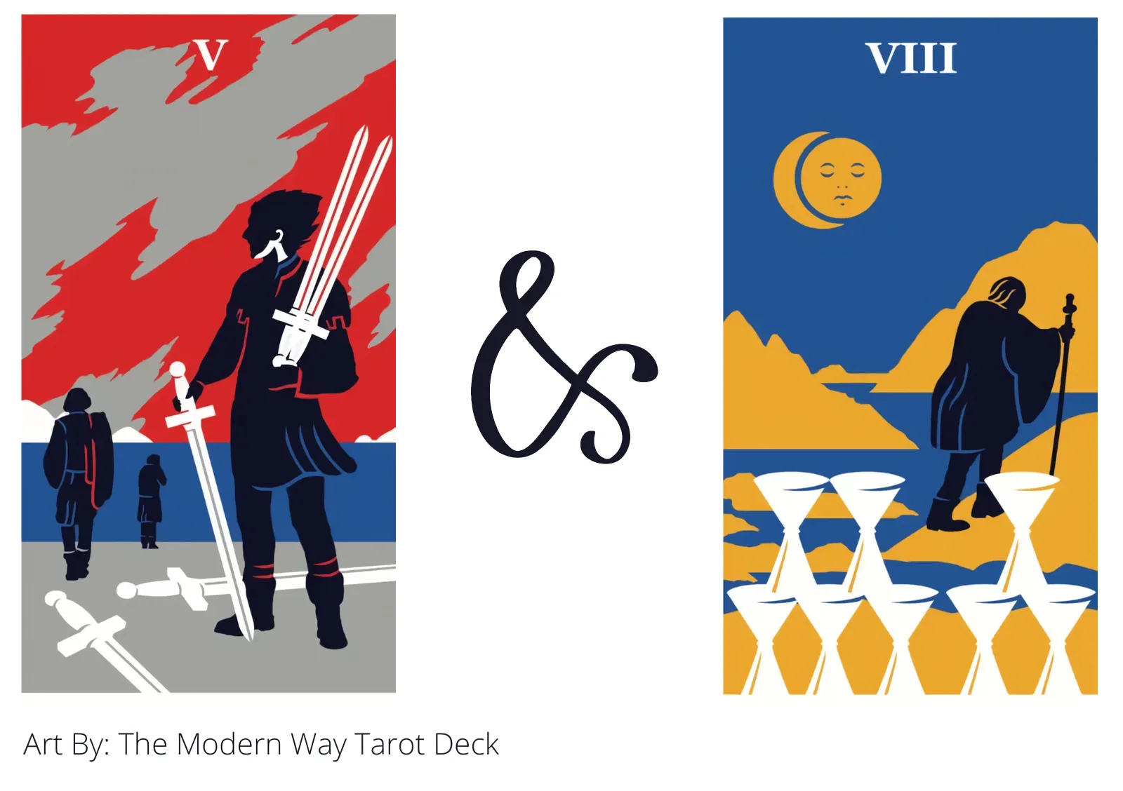 five of swords and eight of cups tarot cards together