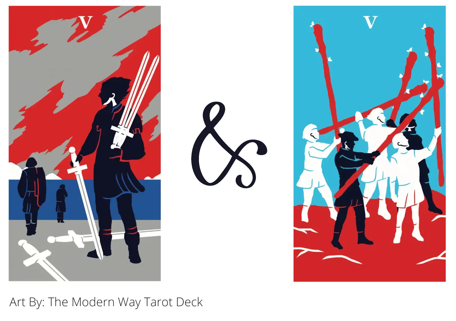 five of swords and five of wands tarot cards together