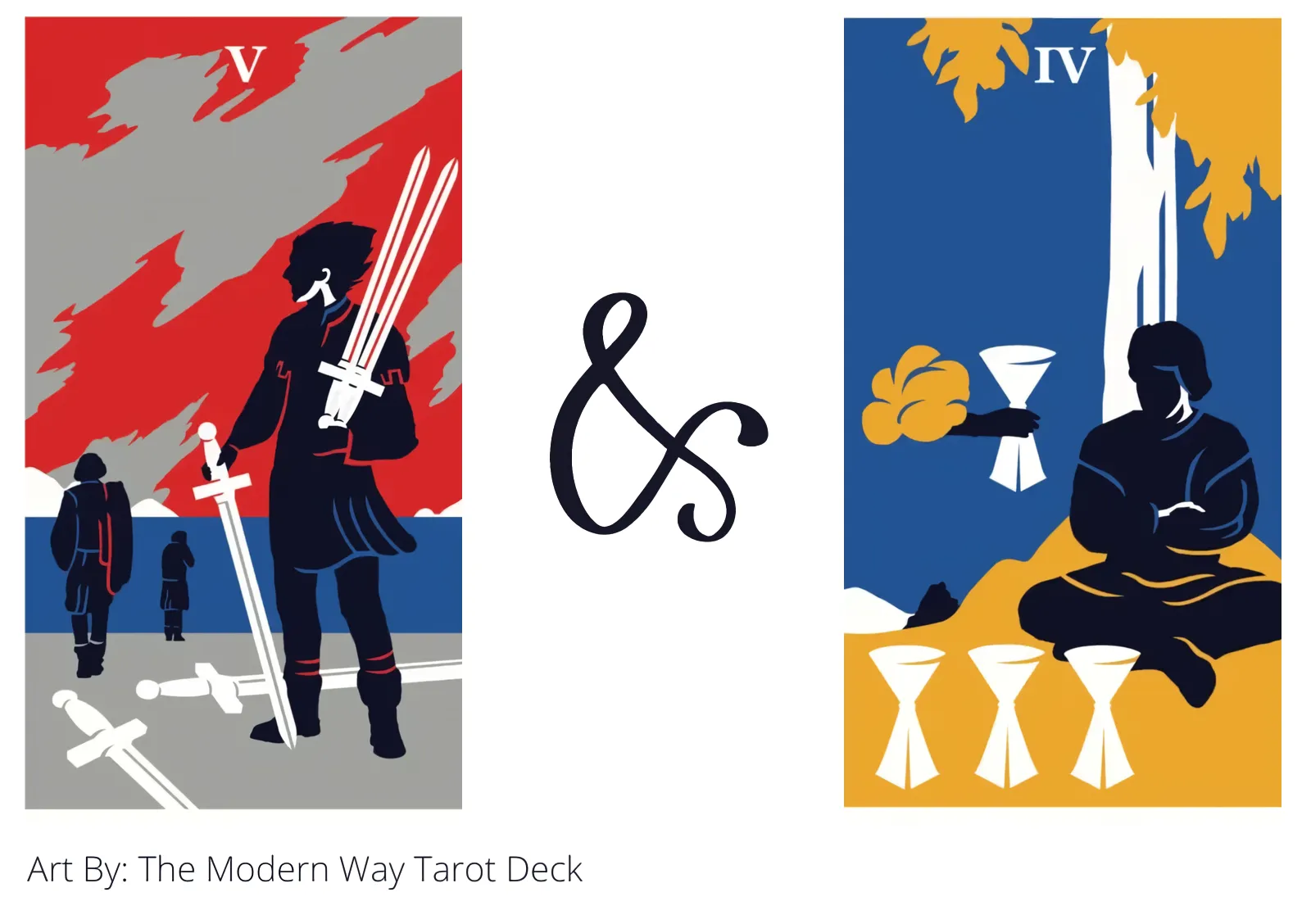 five of swords and four of cups tarot cards together