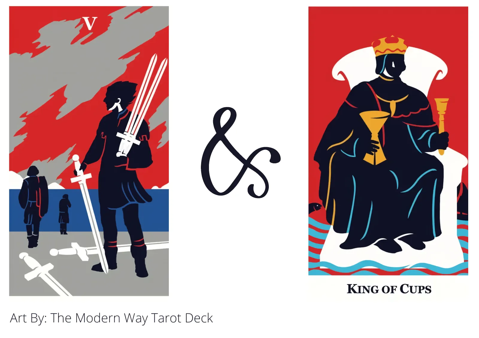 five of swords and king of cups tarot cards together