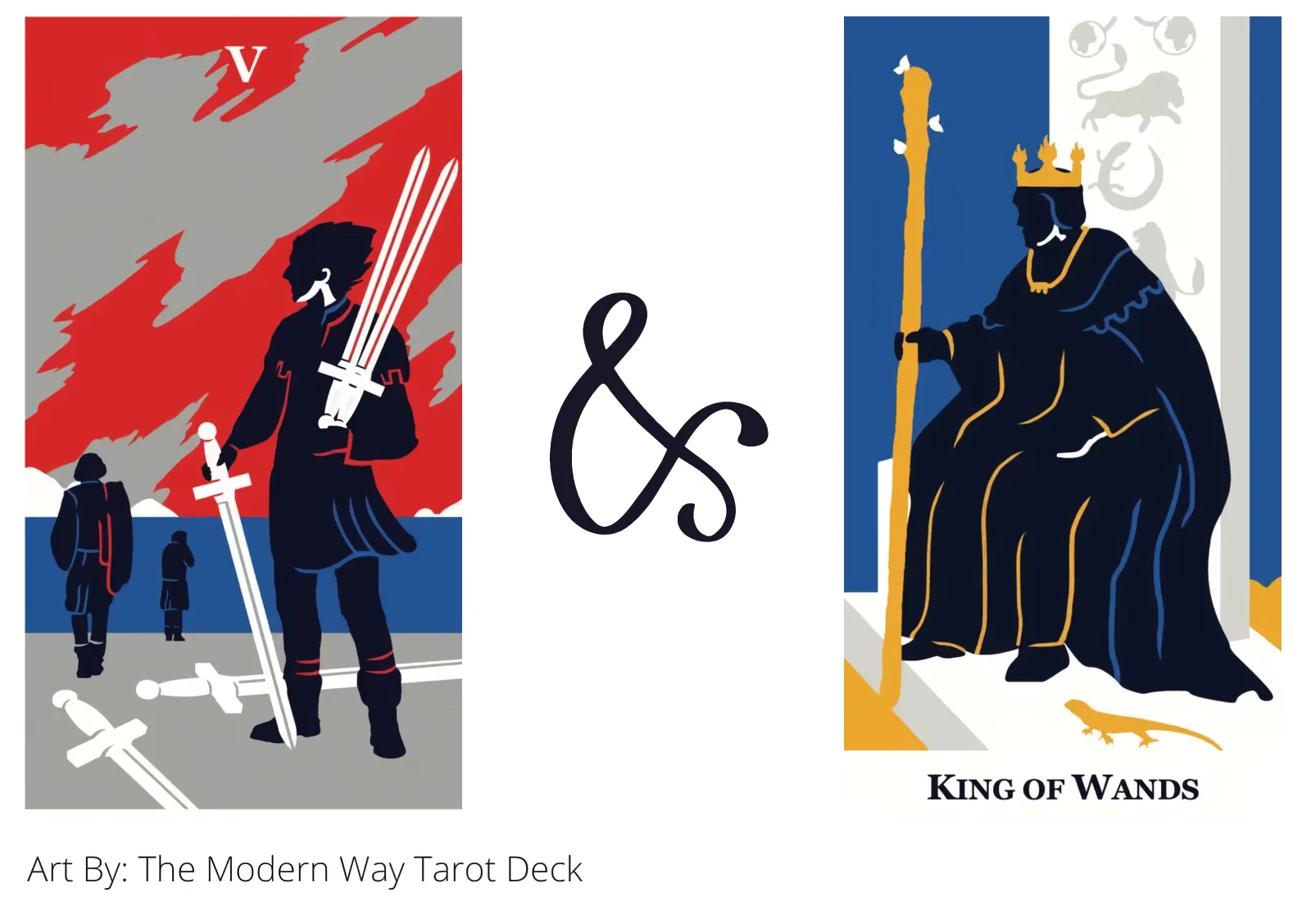 five of swords and king of wands tarot cards together