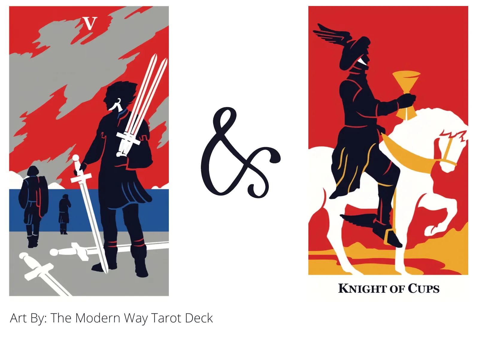 five of swords and knight of cups tarot cards together