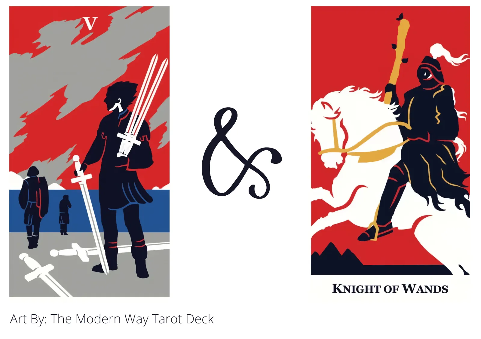five of swords and knight of wands tarot cards together
