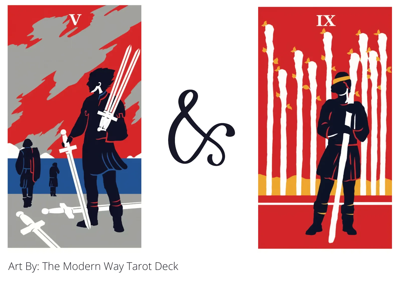 five of swords and nine of wands tarot cards together