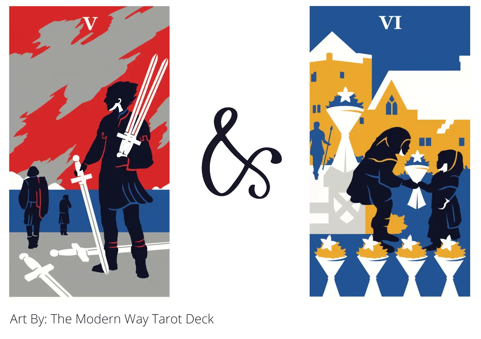 five of swords and six of cups tarot cards together