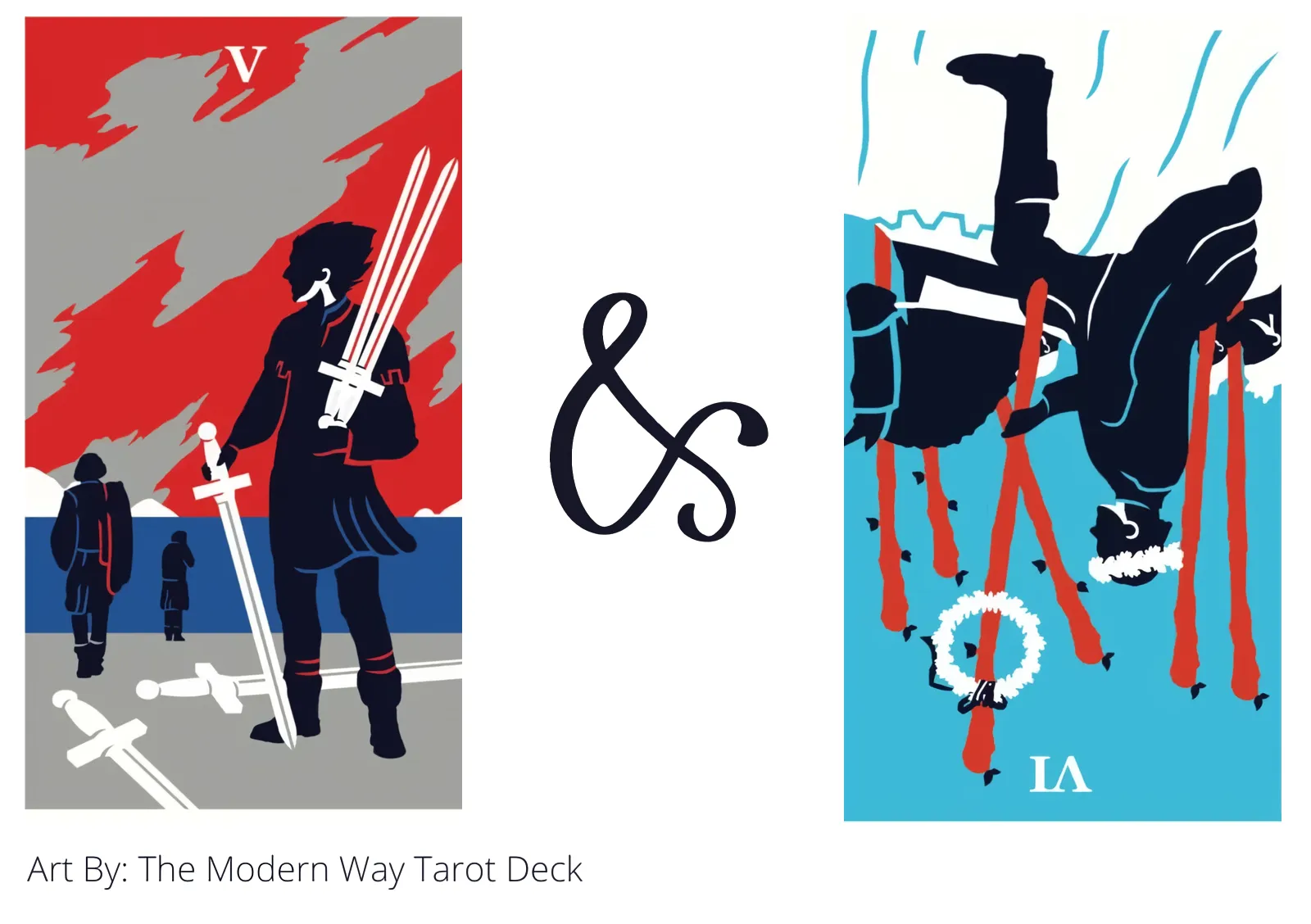 five of swords and six of wands reversed tarot cards together