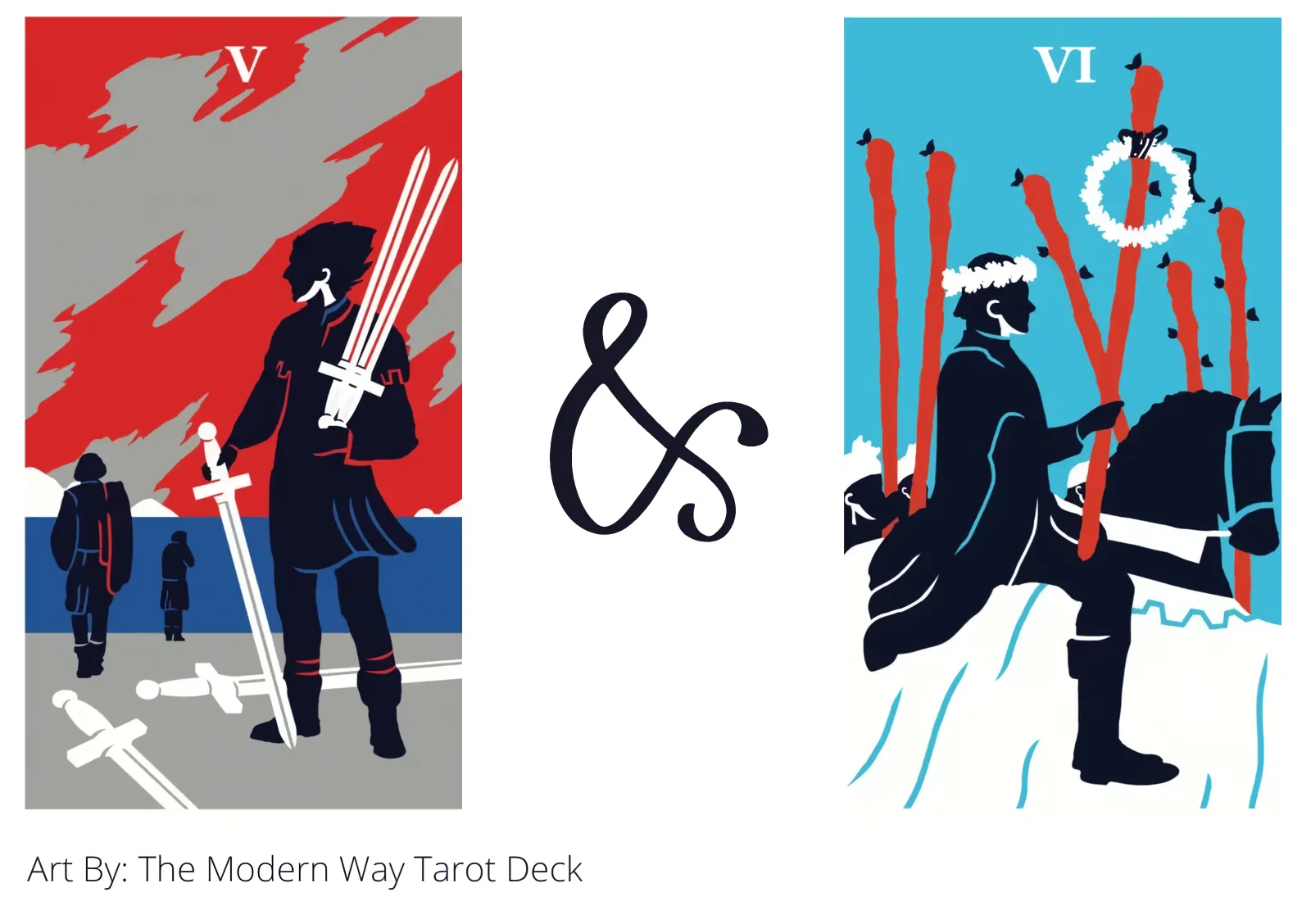 five of swords and six of wands tarot cards together