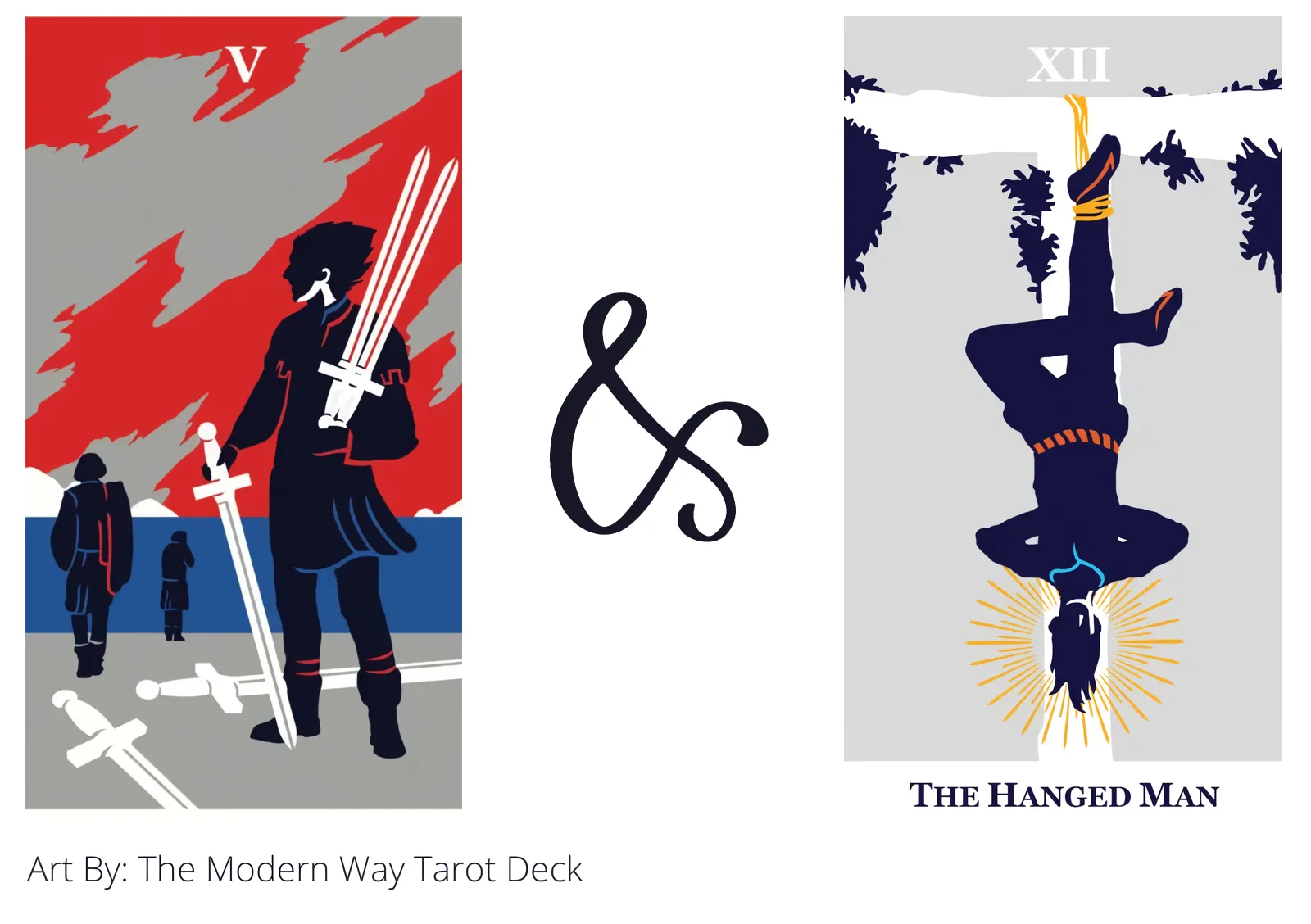 five of swords and the hanged man tarot cards together