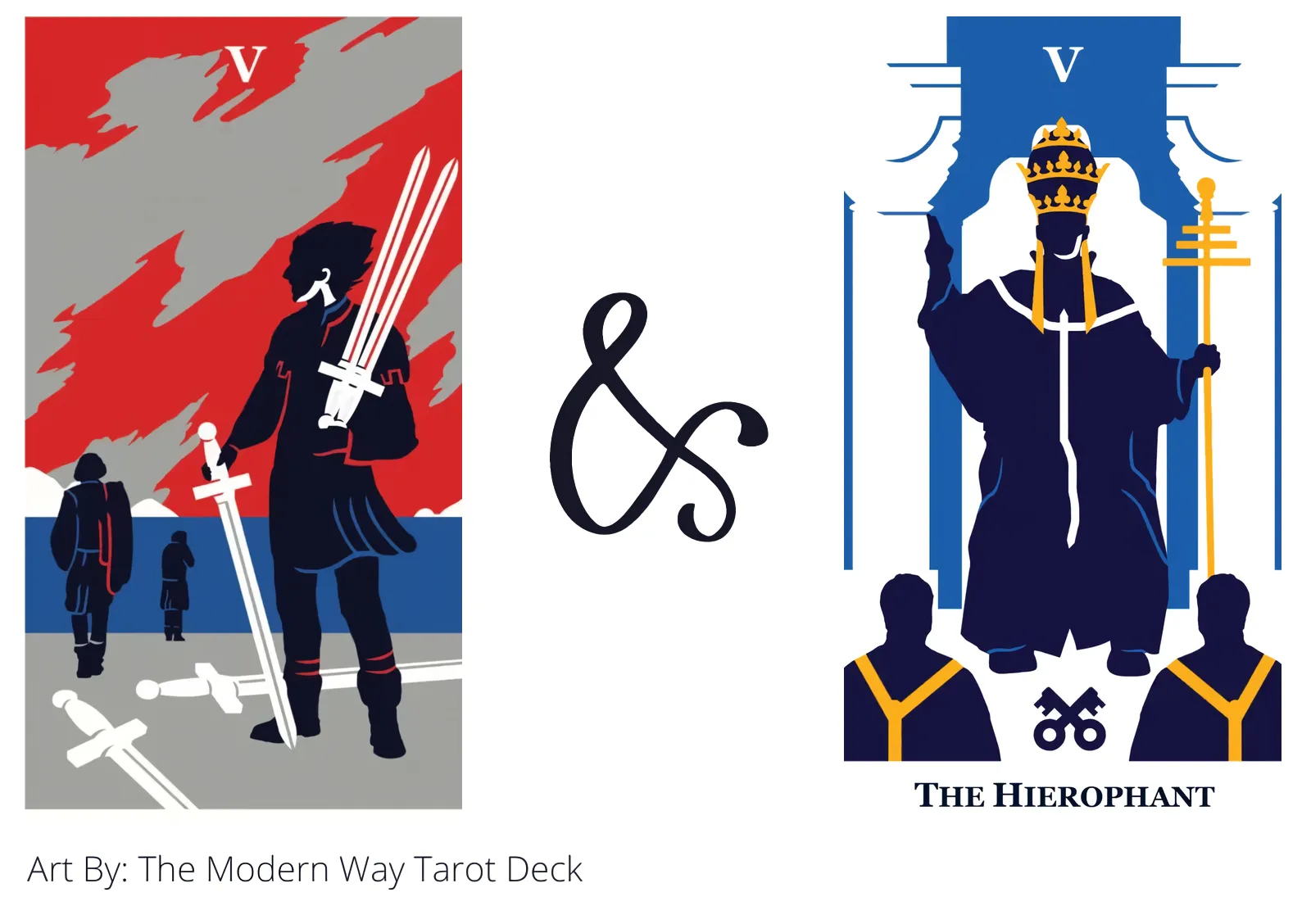 five of swords and the hierophant tarot cards together
