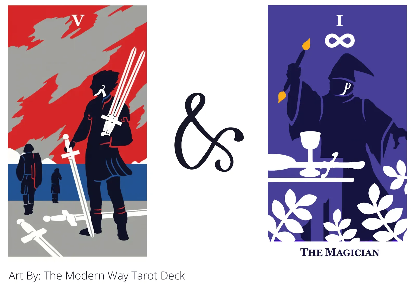 five of swords and the magician tarot cards together