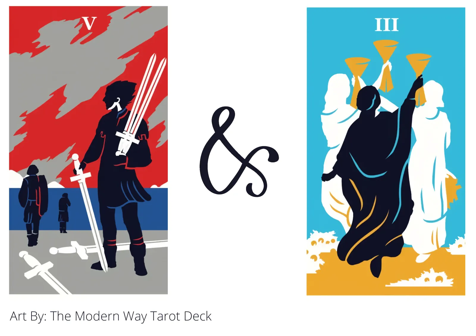 five of swords and three of cups tarot cards together