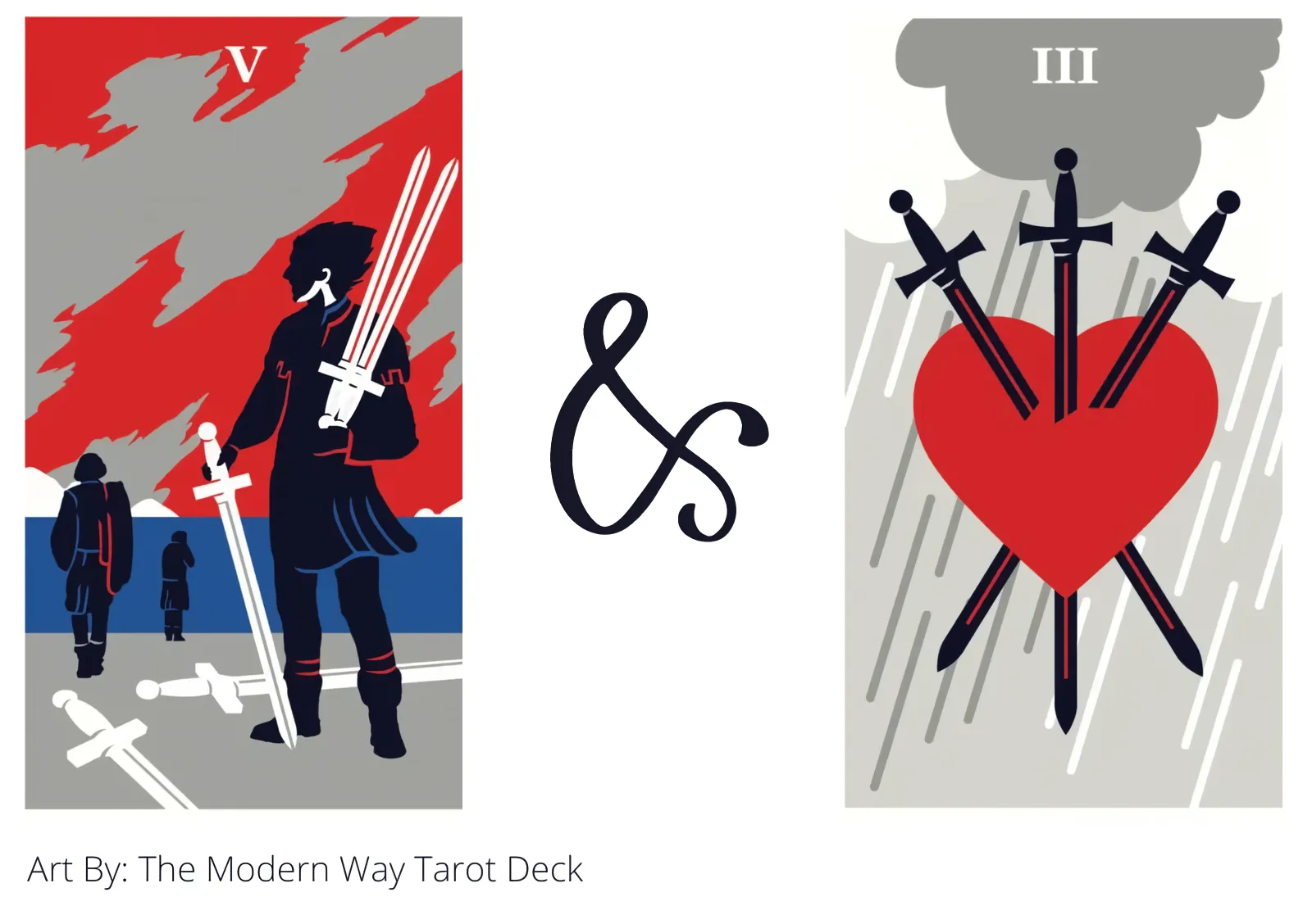 five of swords and three of swords tarot cards together