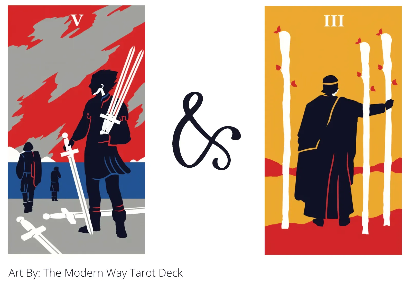 five of swords and three of wands tarot cards together