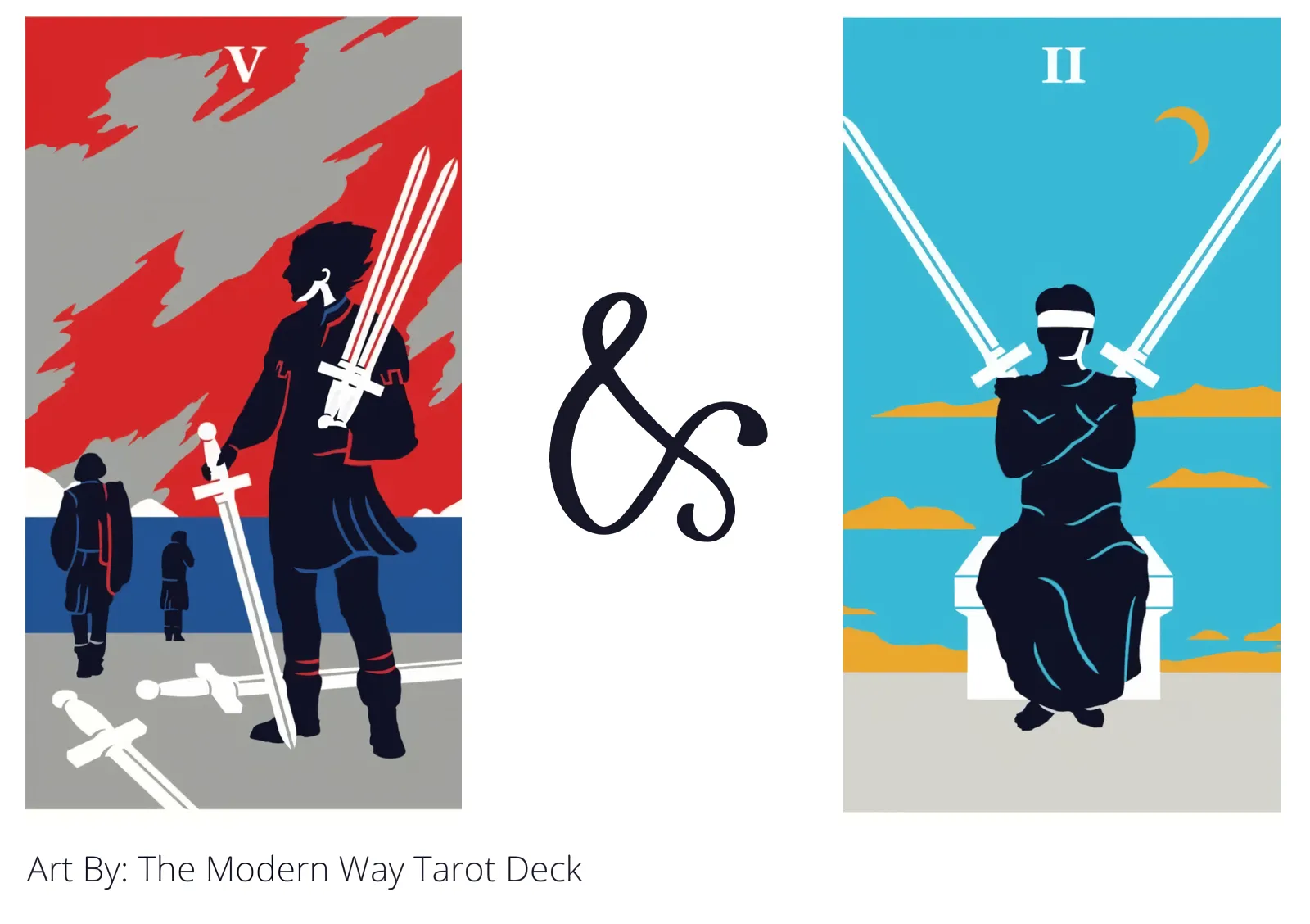five of swords and two of swords tarot cards together