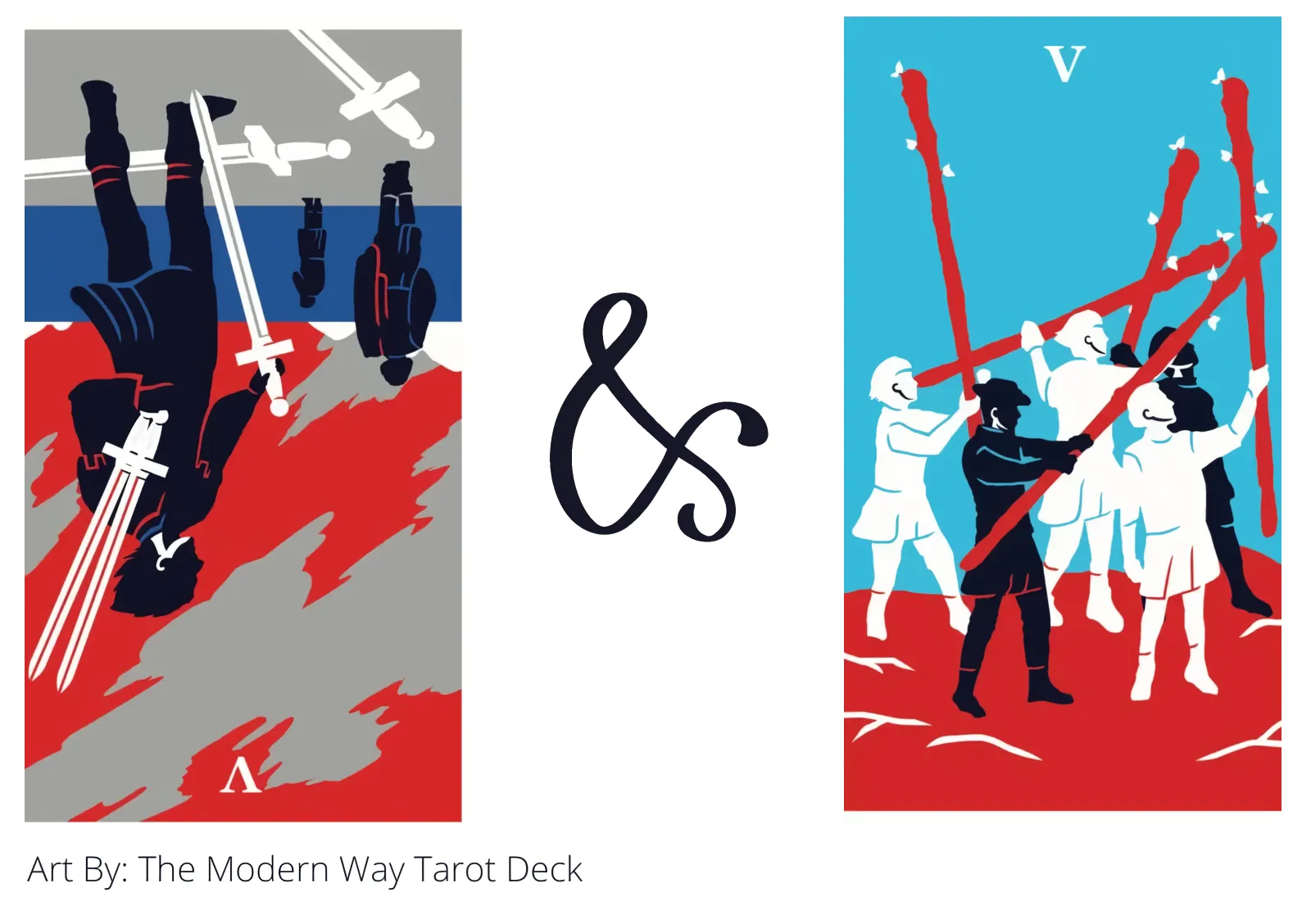 five of swords reversed and five of wands tarot cards together