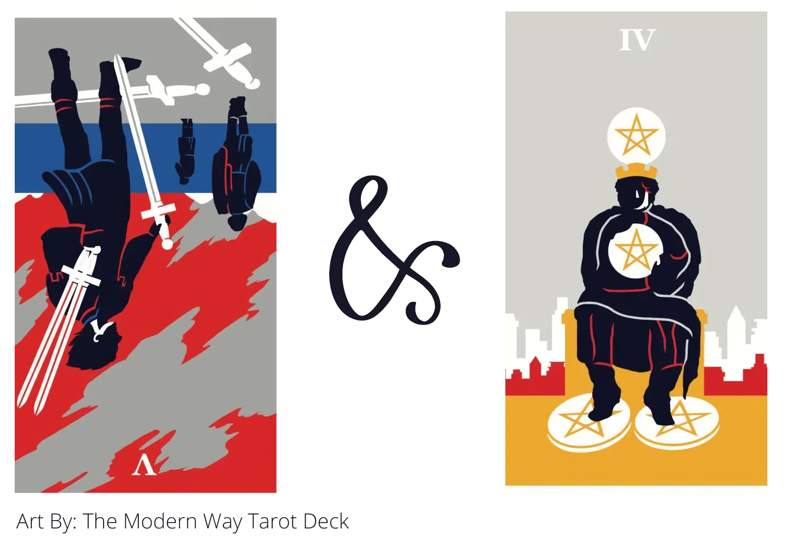 five of swords reversed and four of pentacles tarot cards together