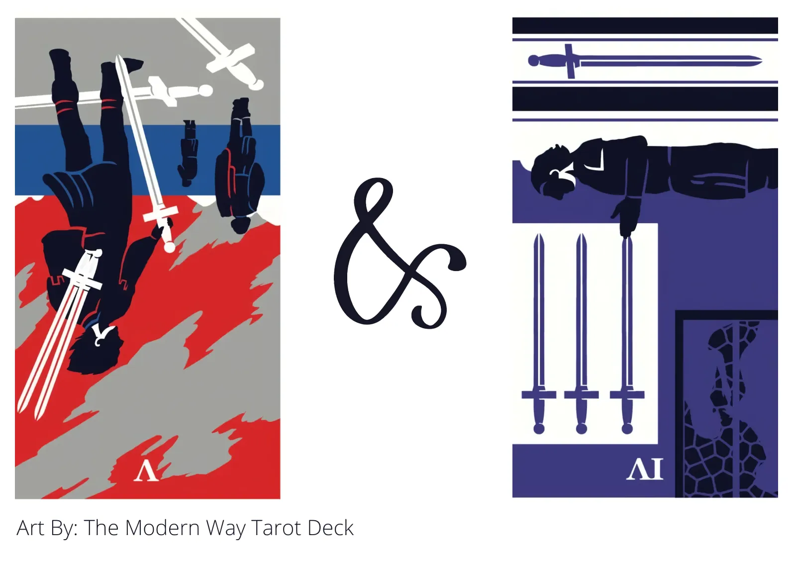 five of swords reversed and four of swords reversed tarot cards together