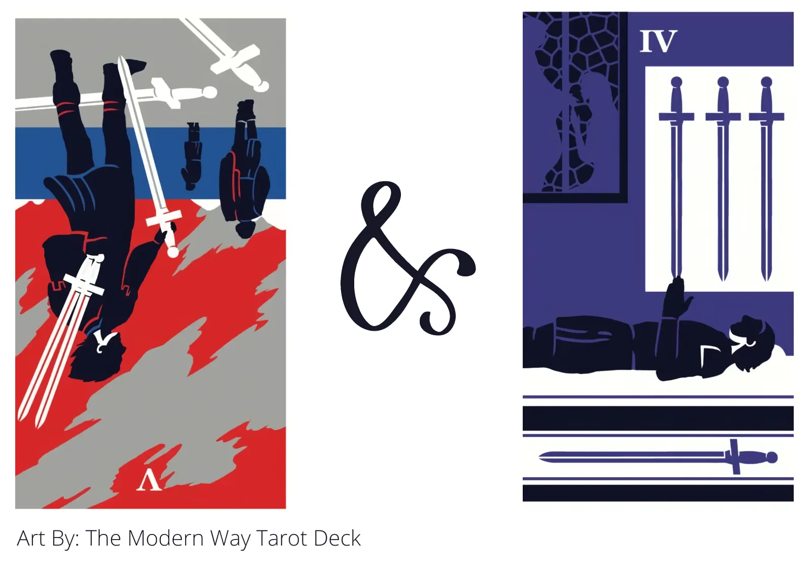 five of swords reversed and four of swords tarot cards together