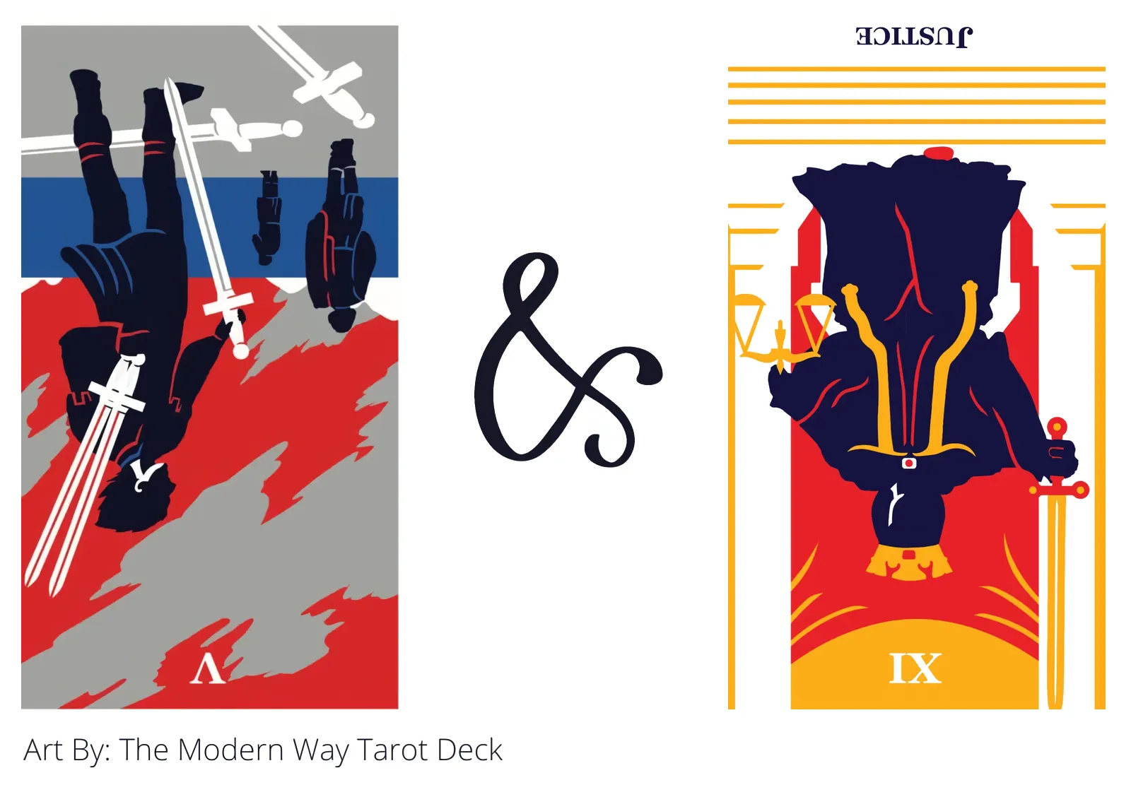 five of swords reversed and justice reversed tarot cards together