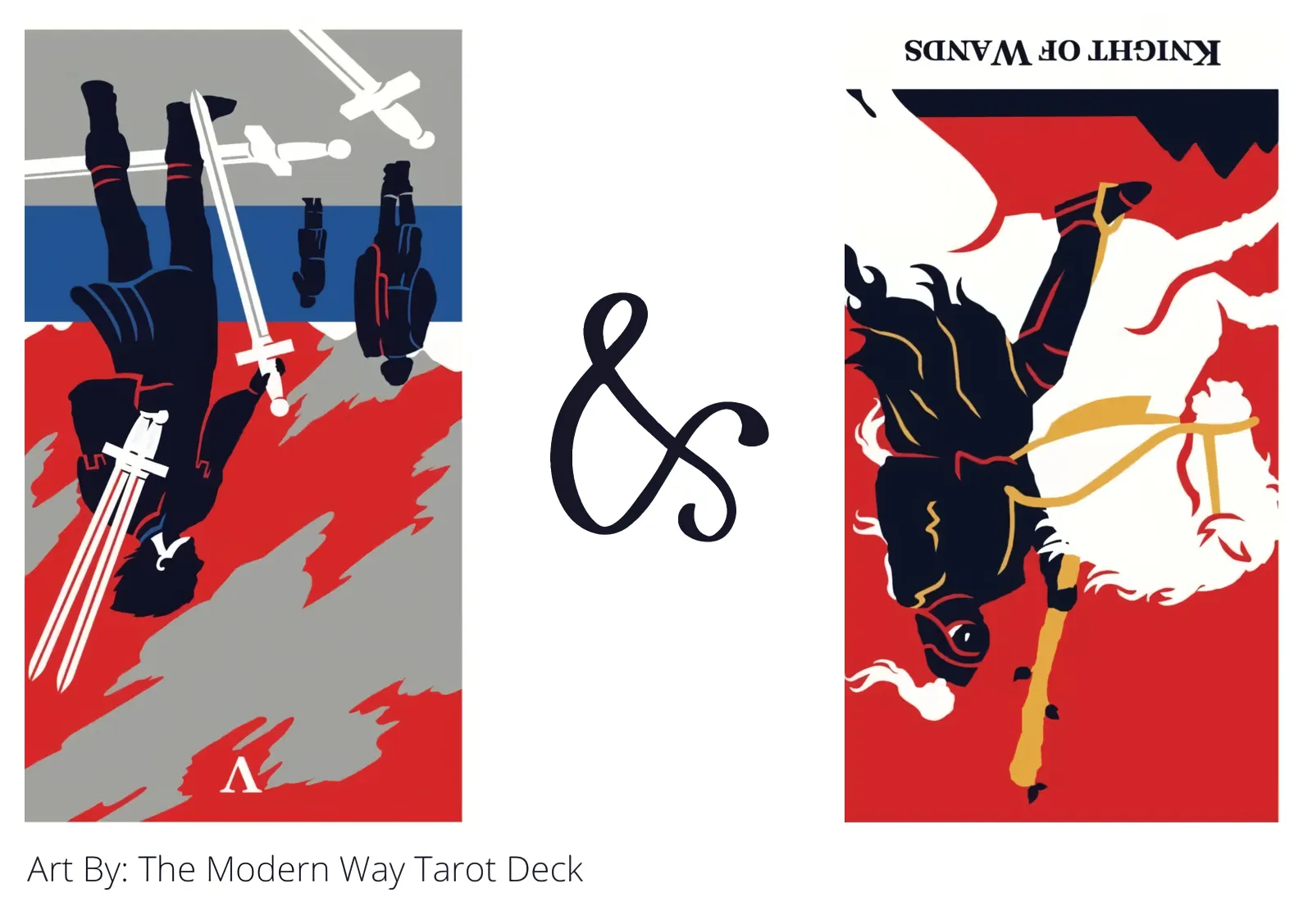 five of swords reversed and knight of wands reversed tarot cards together