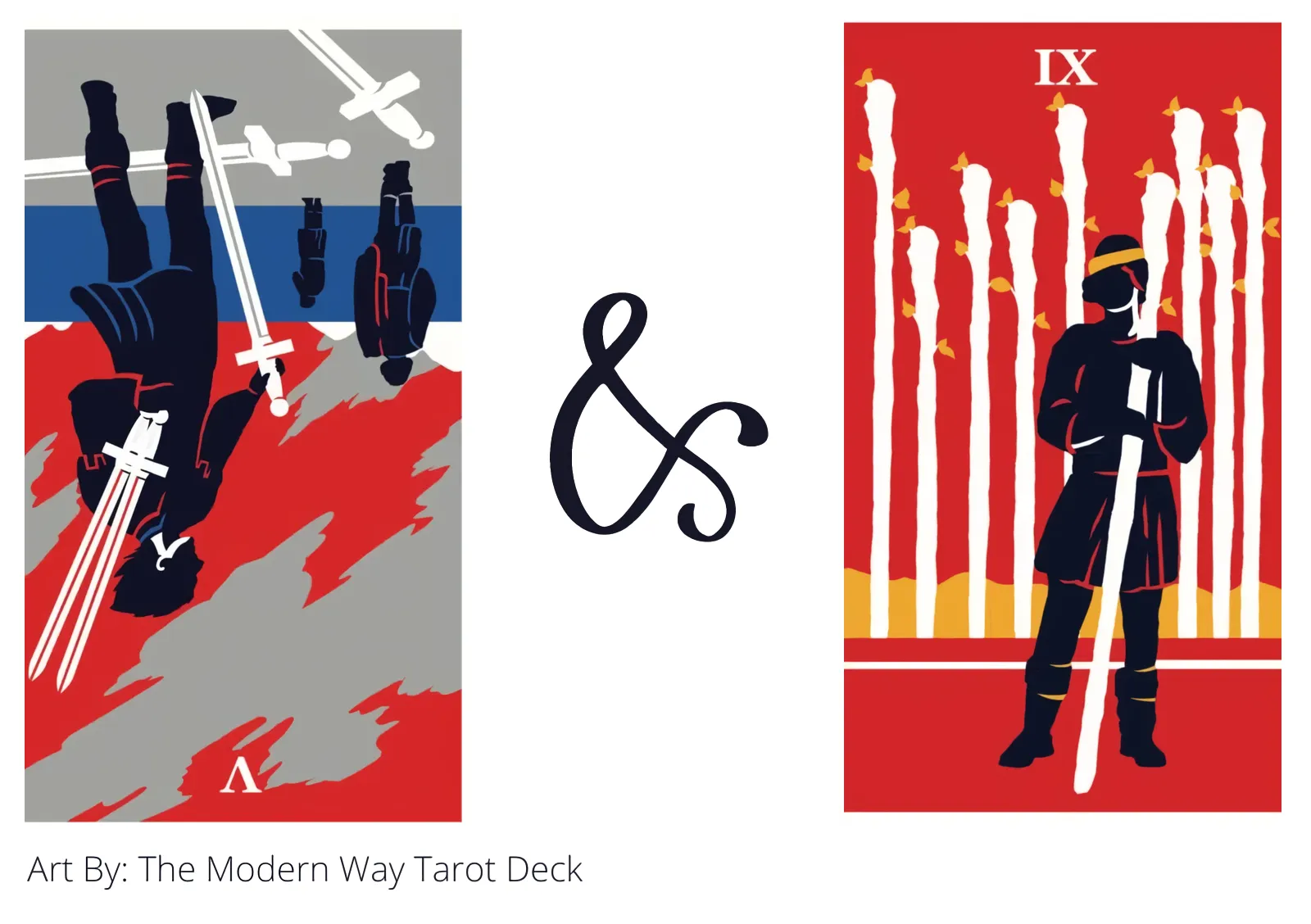 five of swords reversed and nine of wands tarot cards together