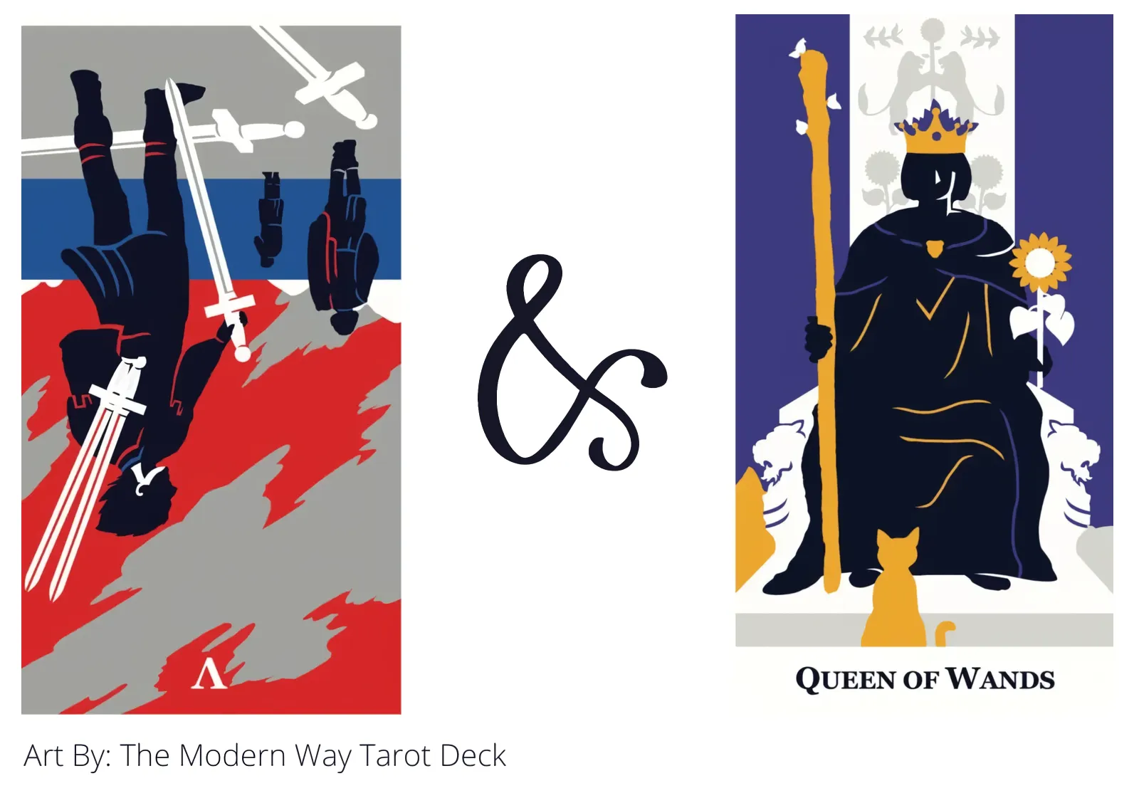 five of swords reversed and queen of wands tarot cards together
