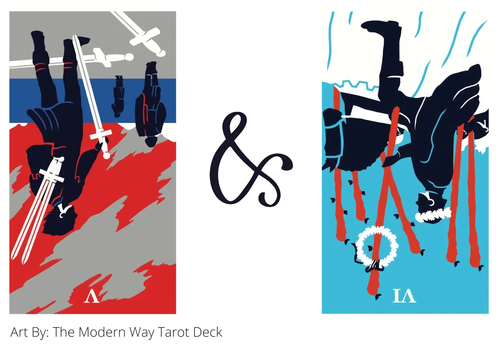 five of swords reversed and six of wands reversed tarot cards together