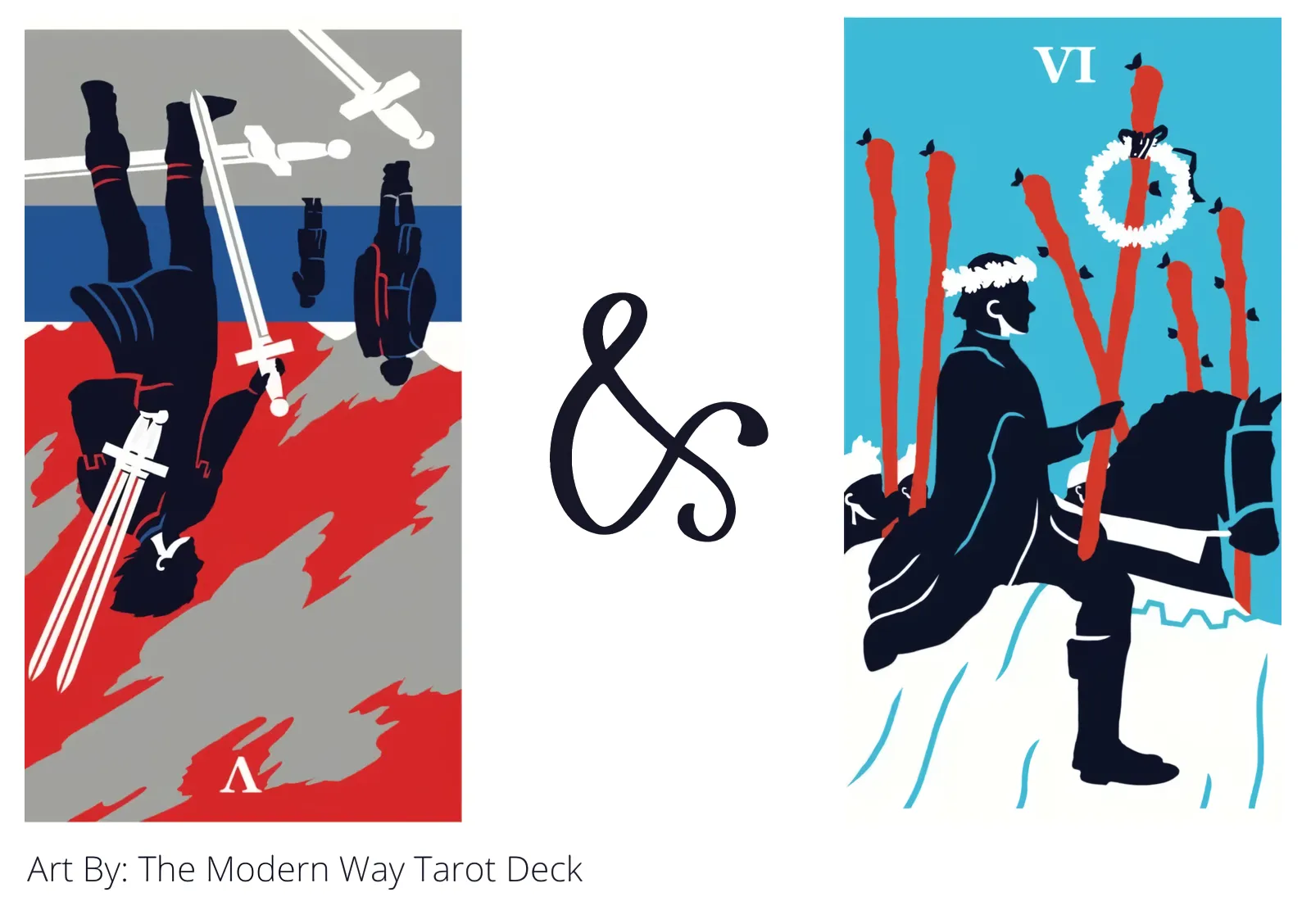 five of swords reversed and six of wands tarot cards together