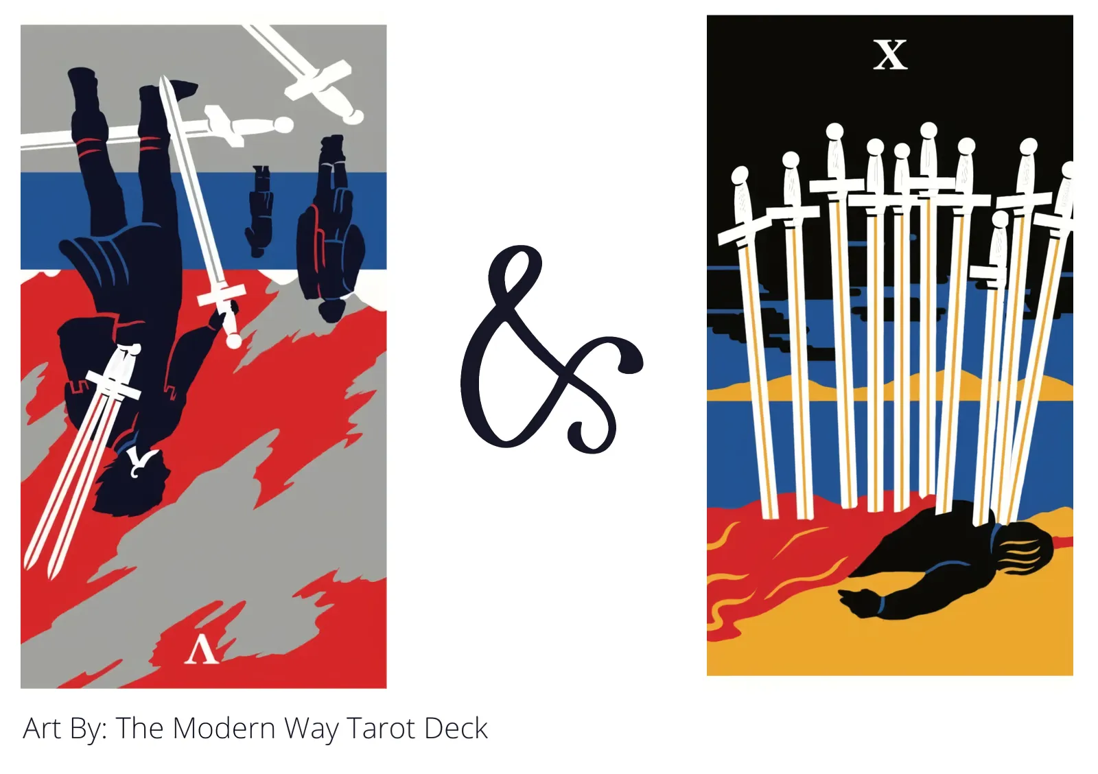 five of swords reversed and ten of swords tarot cards together
