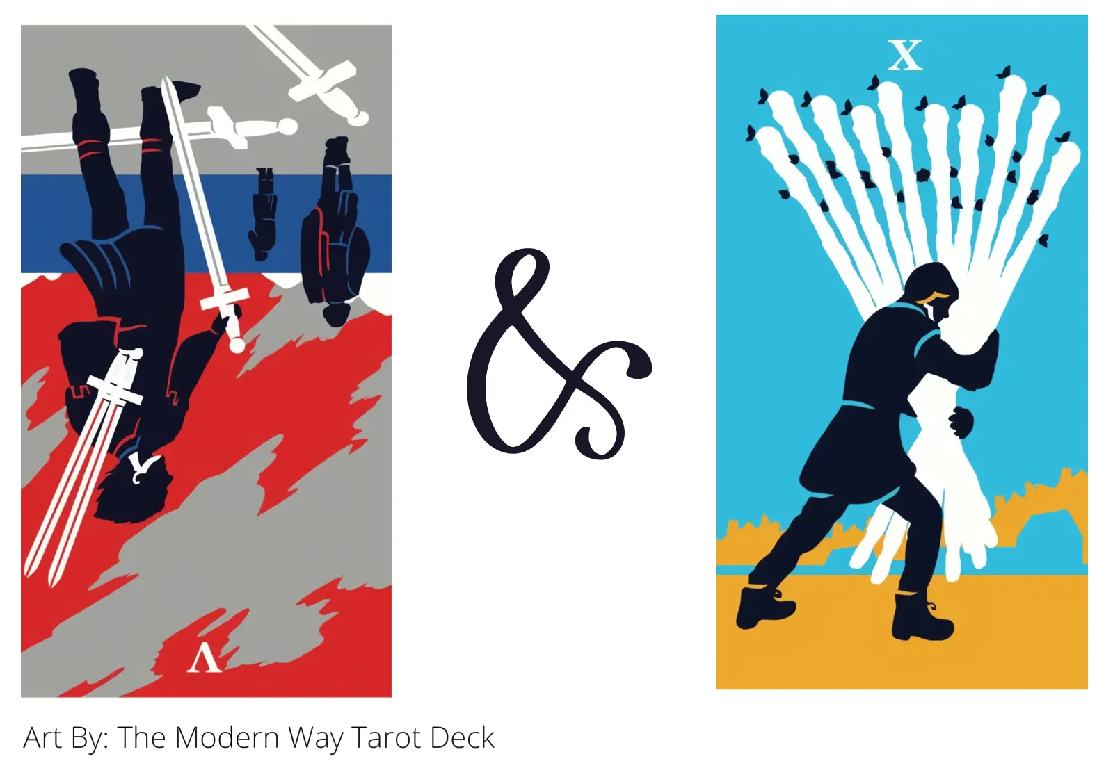 five of swords reversed and ten of wands tarot cards together