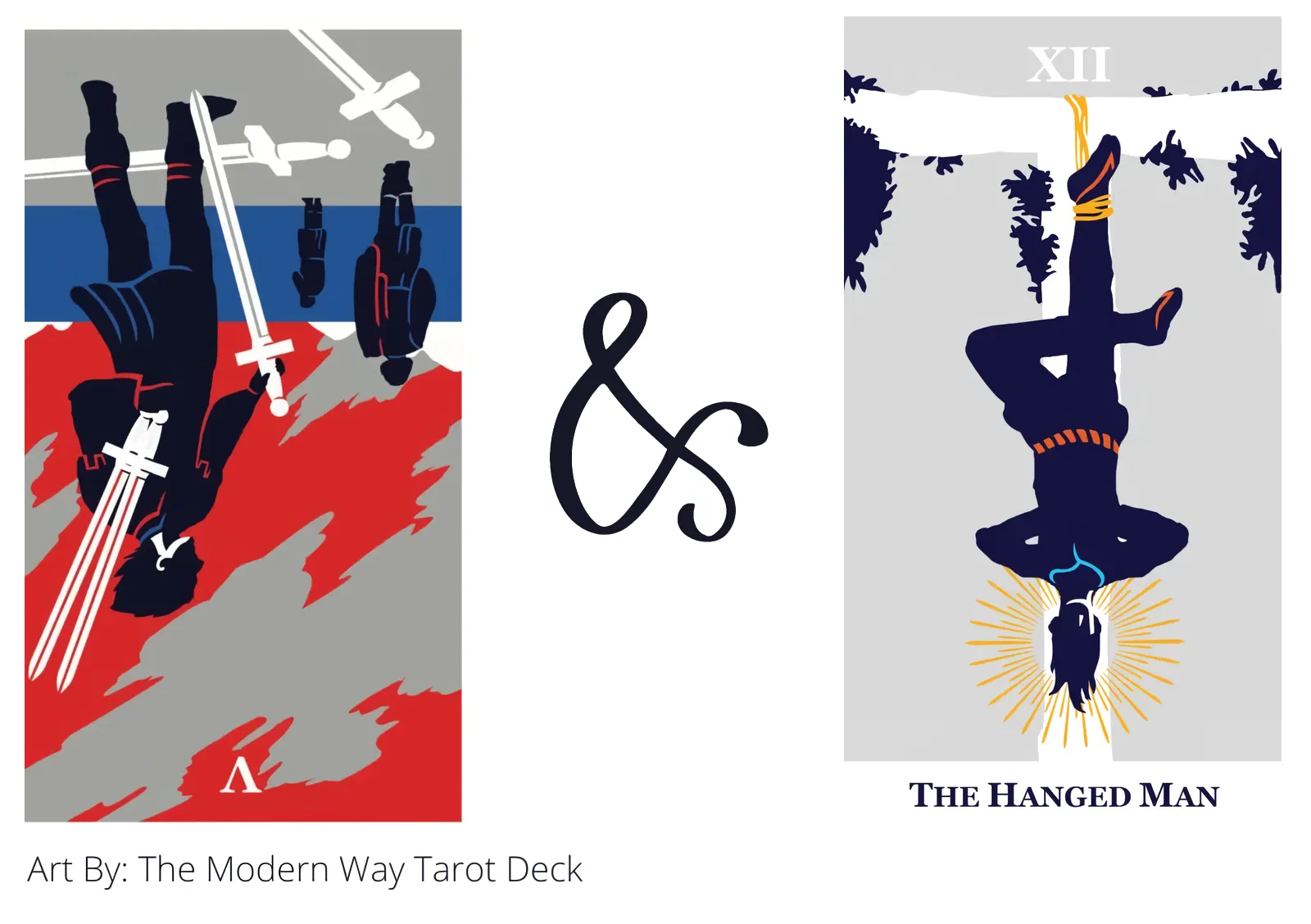 five of swords reversed and the hanged man tarot cards together