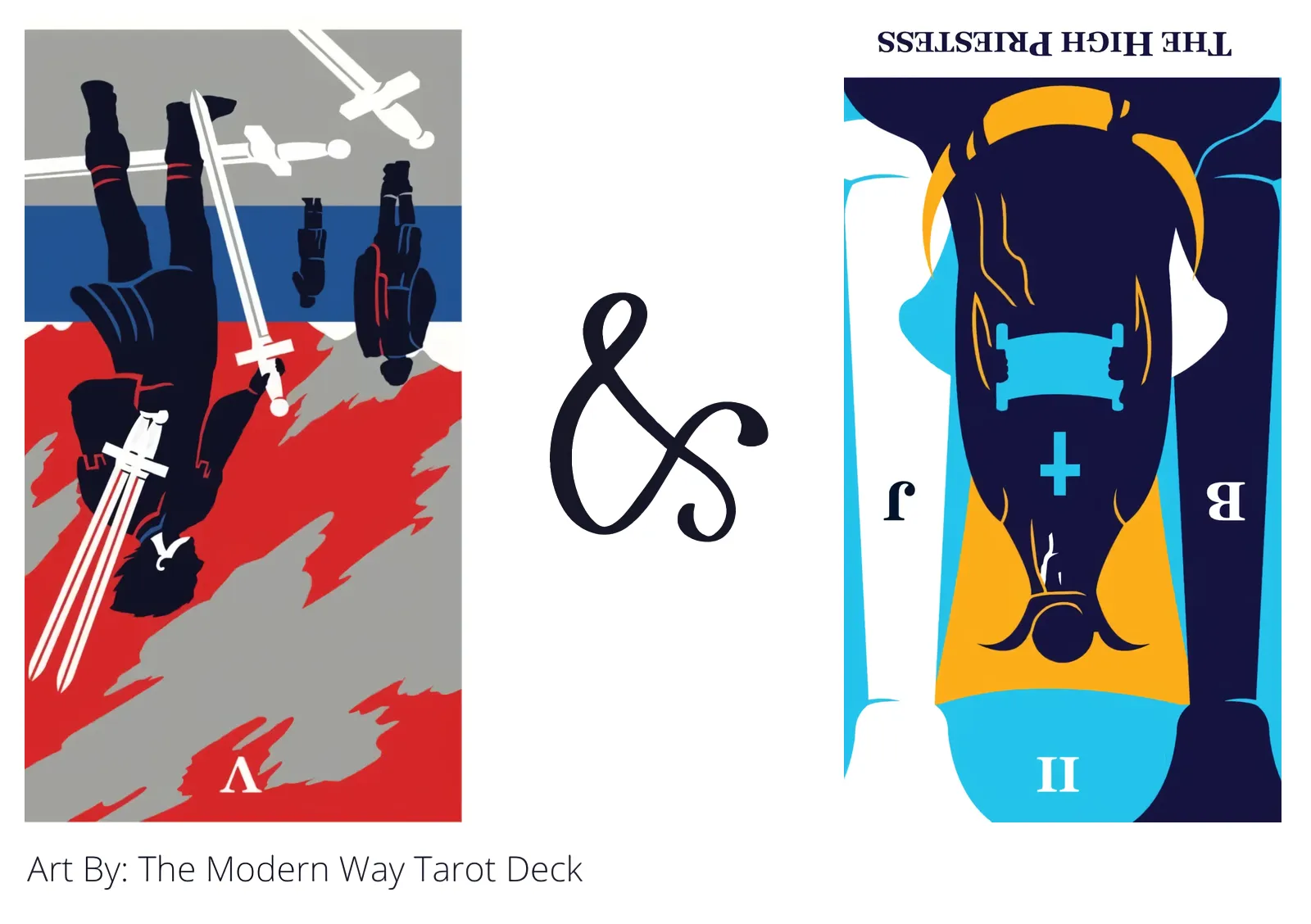 five of swords reversed and the high priestess reversed tarot cards together