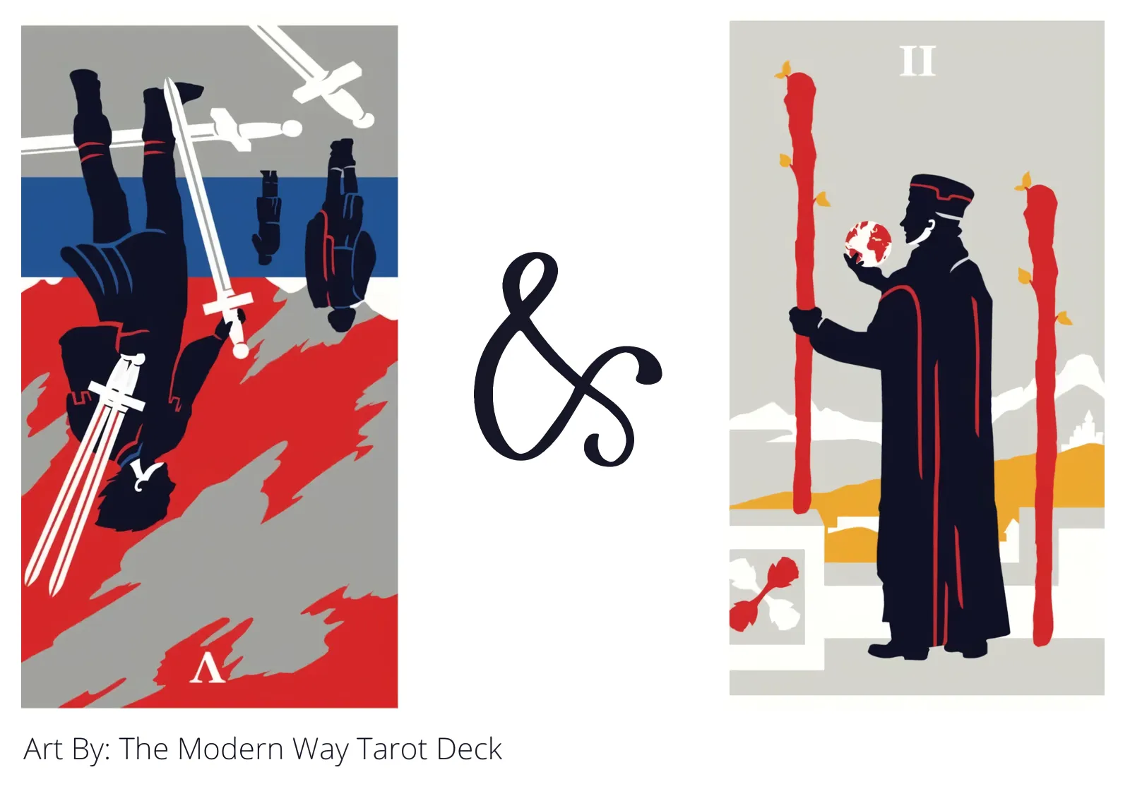 five of swords reversed and two of wands tarot cards together