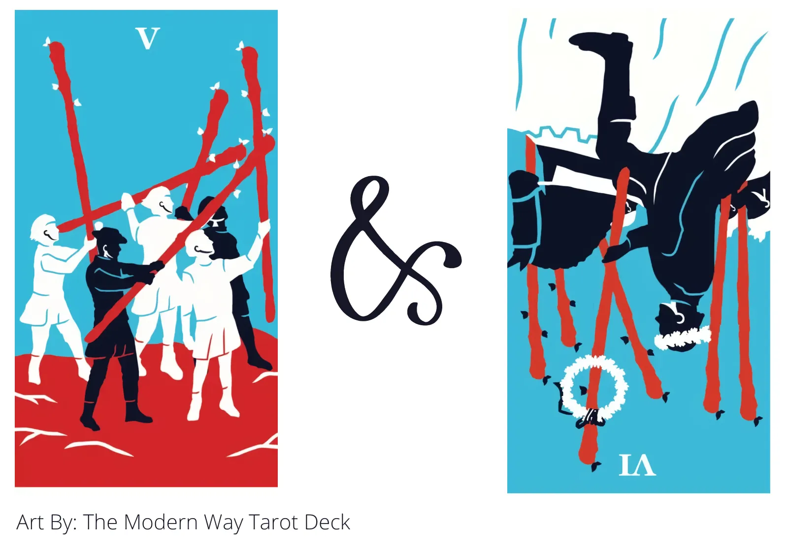 five of wands and six of wands reversed tarot cards together