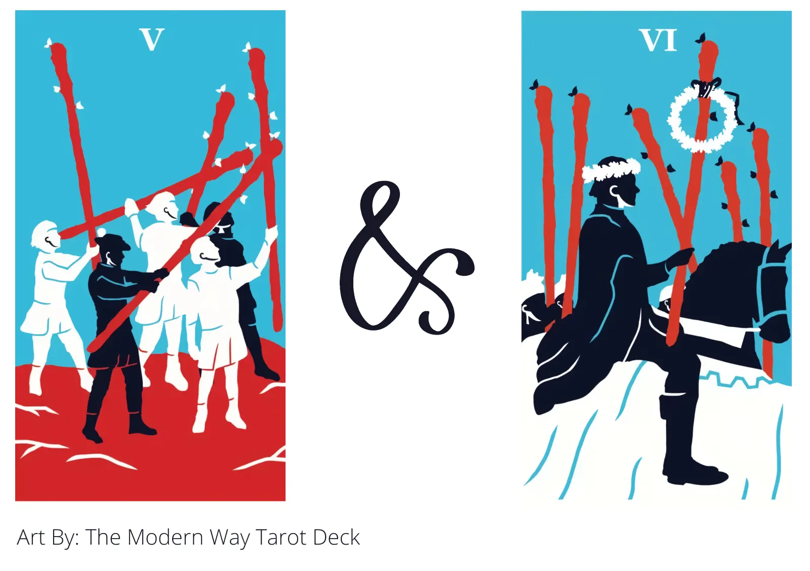five of wands and six of wands tarot cards together